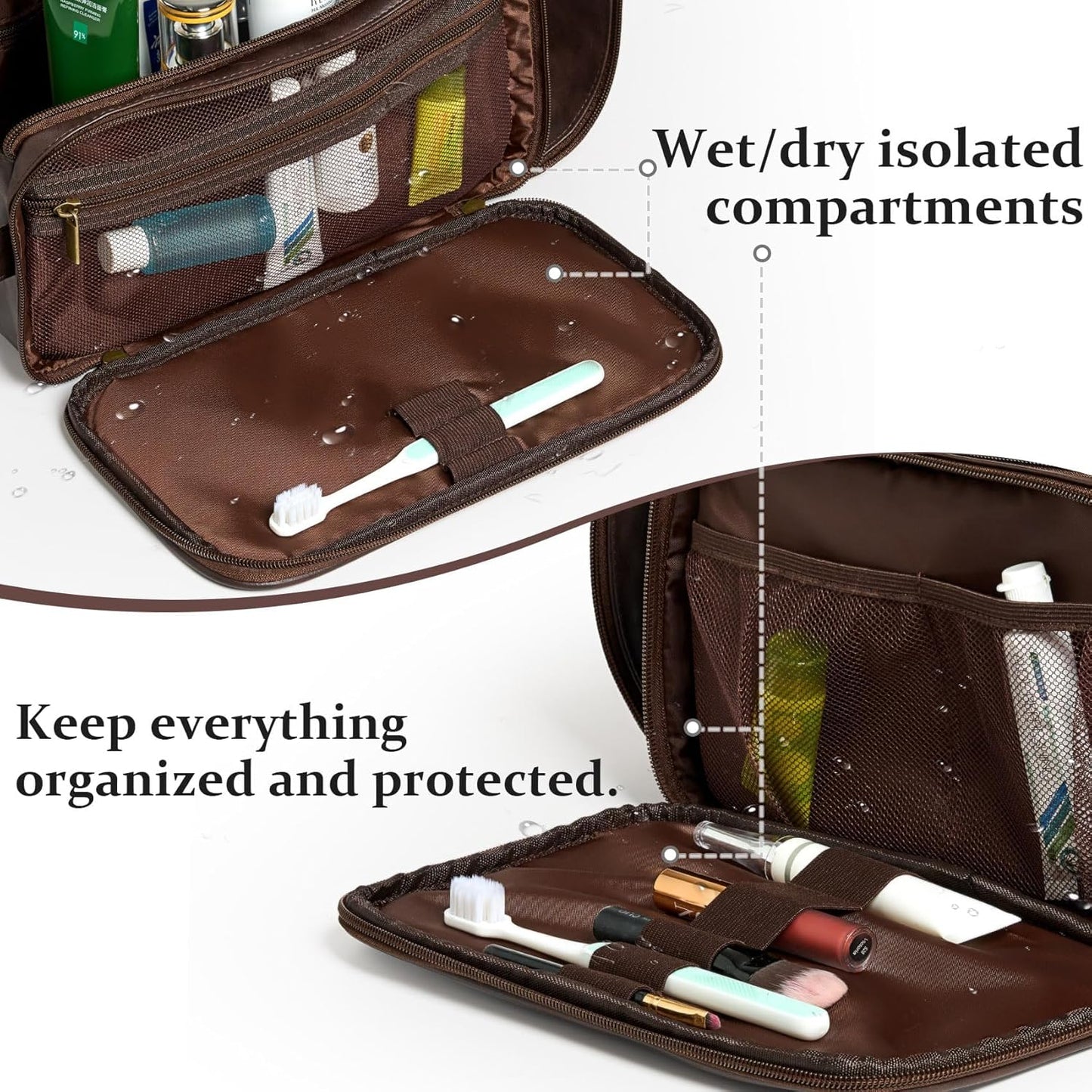 Personalized Toiletry Bag for Men - Custom Initials & Mountain Design | Dark Brown Travel Essentials