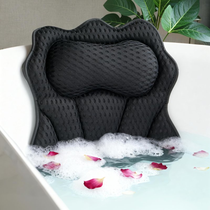 Joeyset Bath Pillows for Tub, Bath Pillow, Bathtub Pillow, and Luxury Bath Accessories for Head, Neck & Back Support, Relaxing Spa Bath Tub Pillow with 6 Strong Suction Cups (Black)
