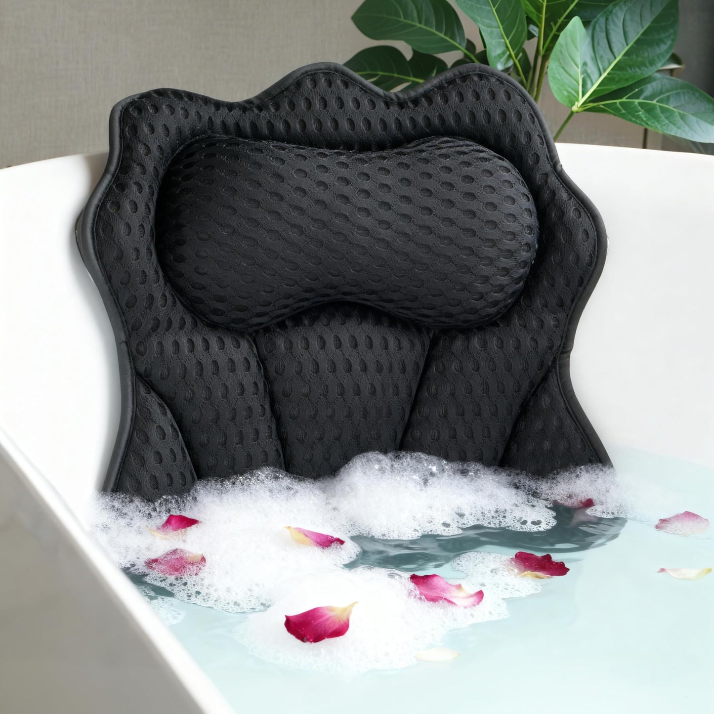 Joeyset Bath Pillows for Tub, Bath Pillow, Bathtub Pillow, and Luxury Bath Accessories for Head, Neck & Back Support, Relaxing Spa Bath Tub Pillow with 6 Strong Suction Cups (Black)