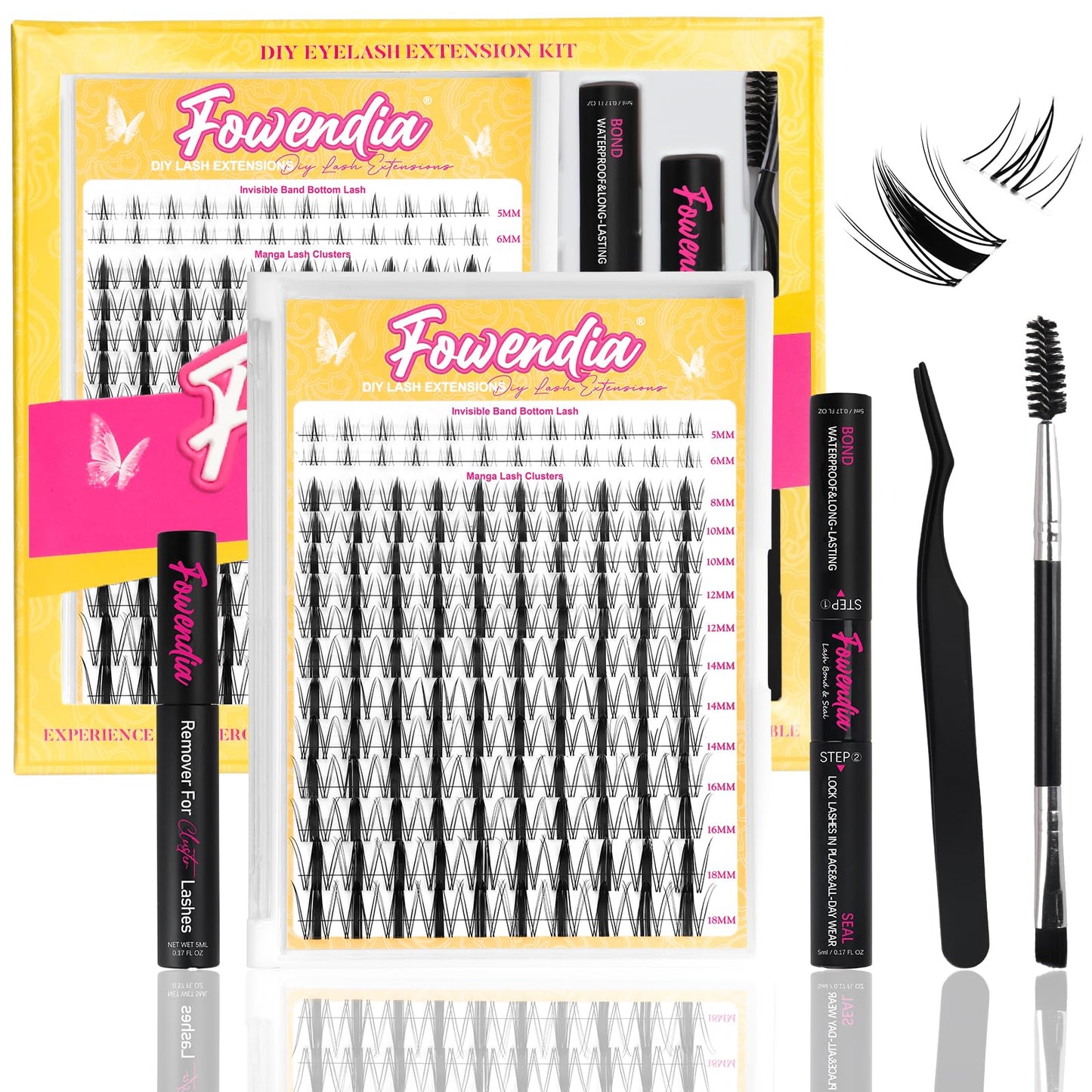 Fowendia Lash Clusters Kit Wanna Be 8-18mm Fairy Manga Eyelash Clusters DIY Lash Extension Kit Waterproof Wispy Anime Lashes Clusters Invisible Band 0.3mm Individual Cluster Eyelash Extensions Kit