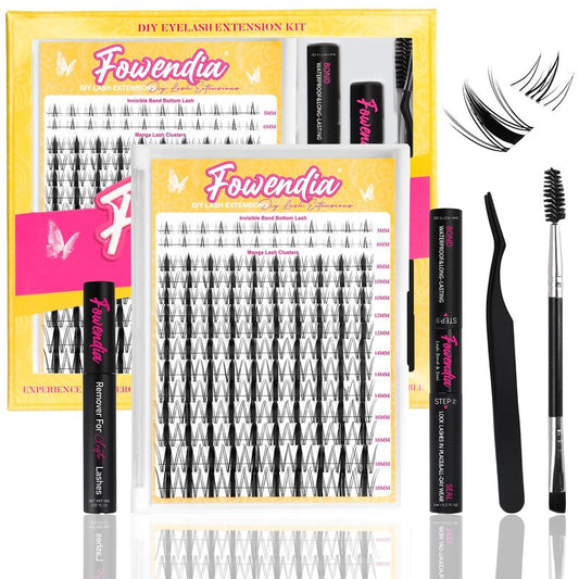 Fowendia Lash Clusters Kit Wanna Be 8-18mm Fairy Manga Eyelash Clusters DIY Lash Extension Kit Waterproof Wispy Anime Lashes Clusters Invisible Band 0.3mm Individual Cluster Eyelash Extensions Kit