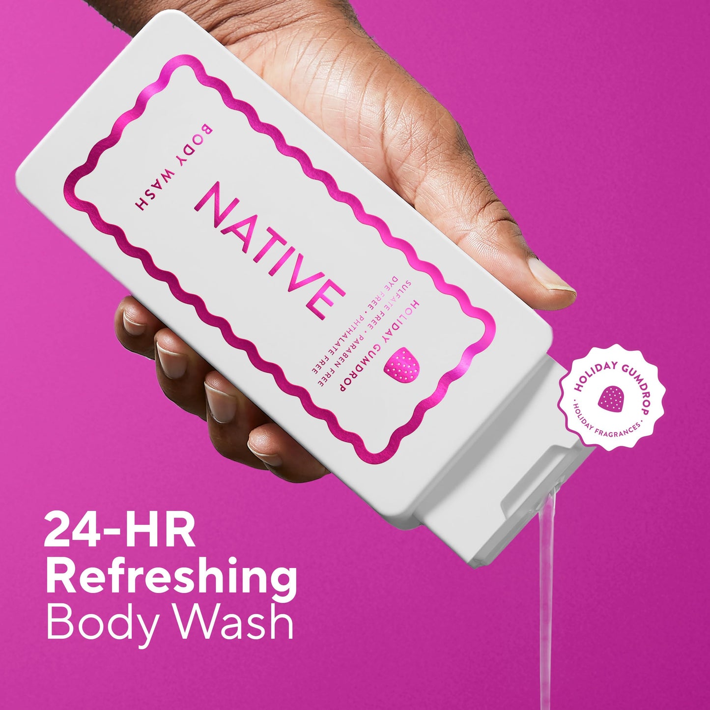 Native Body Wash, Holiday Edition, Holiday Gumdrop Scent, Contains Naturally Derived Ingredients | For Women & Men, Sulfate, Paraben, & Dye Free Leaving Skin Soft and Hydrated | 18 oz