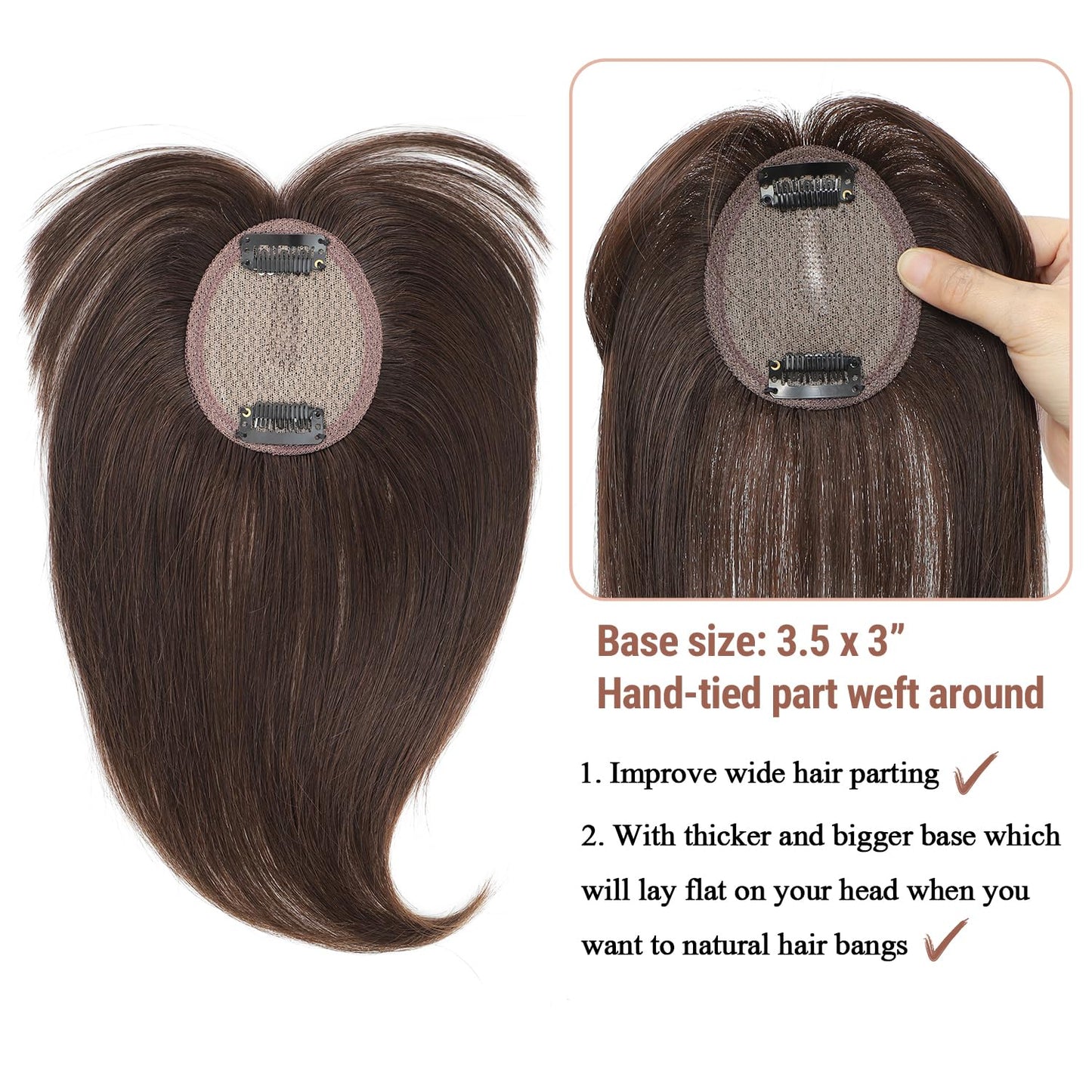 Molefi Human Hair Toppers for Women Real Human Hair,360°3D Cover Topper for Adding Volume 10 Inch Clip in Bangs for Daily Use