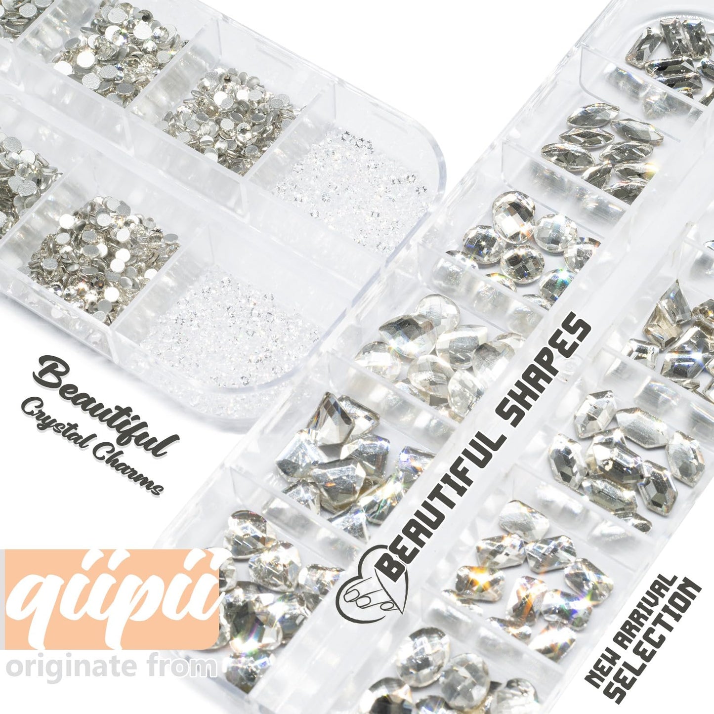 qiipii 4080Pcs Silver Clear Nail Rhinestones Crystal White Stones More Quantity 1.5-4mm Flatback Round Beads K9 Glass Gems Nail Art Diamonds Jewels Charms for Nails Face Eyes Makeup Shoes DIY Crafts