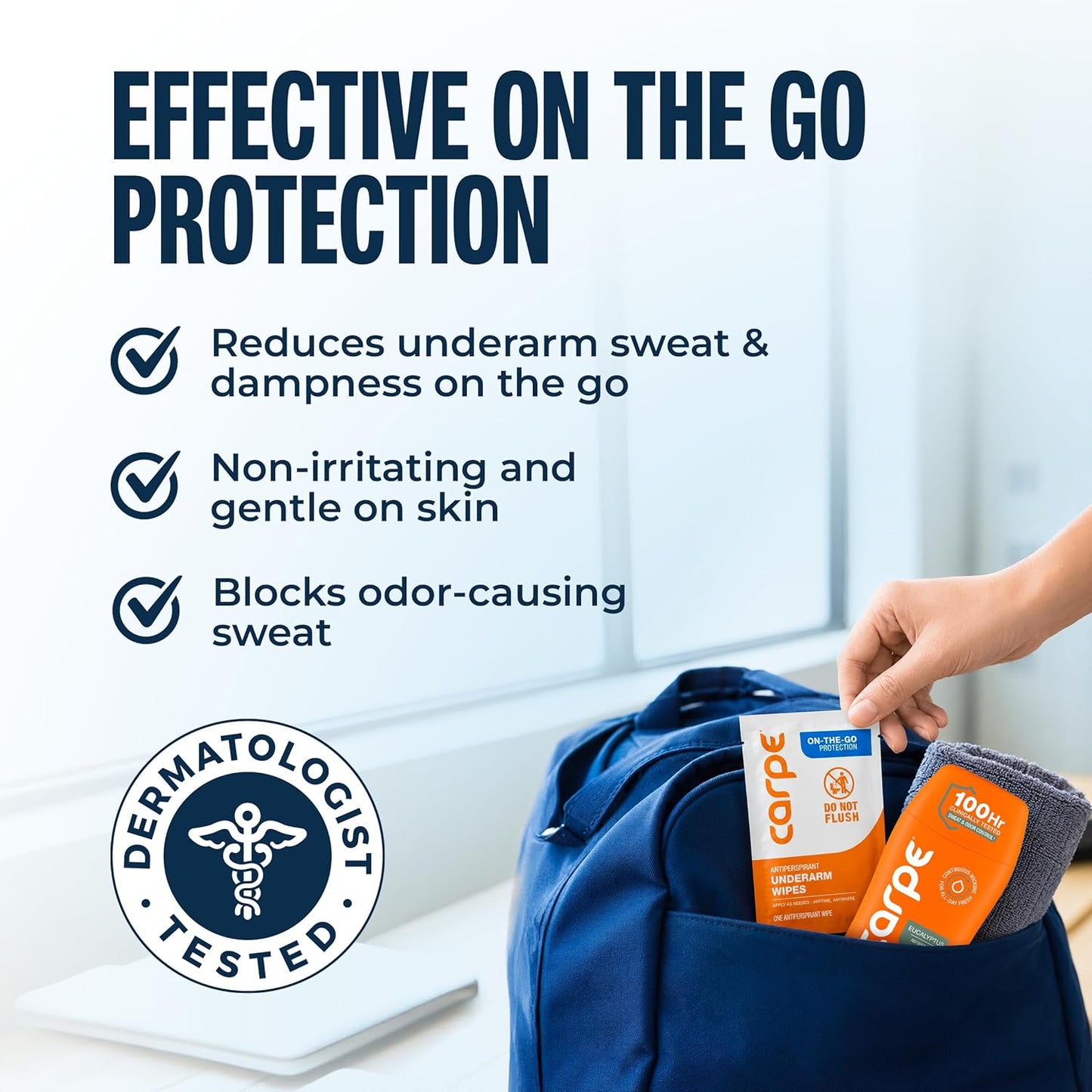 Carpe Antiperspirant Wipes - Clinical Strength Underarm & On-The-Go Sweat Control | 15 Individual Wipes for Hyperhidrosis