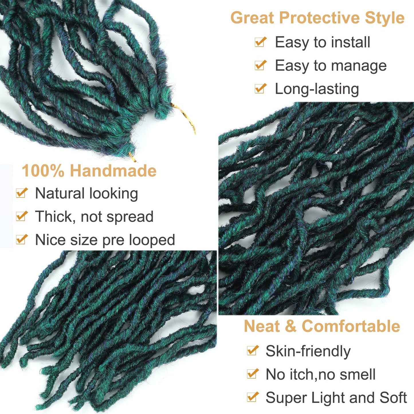 Alrence Faux Locs Crochet Hair 36 Inch 7 Packs Soft Locs Pre-looped Green