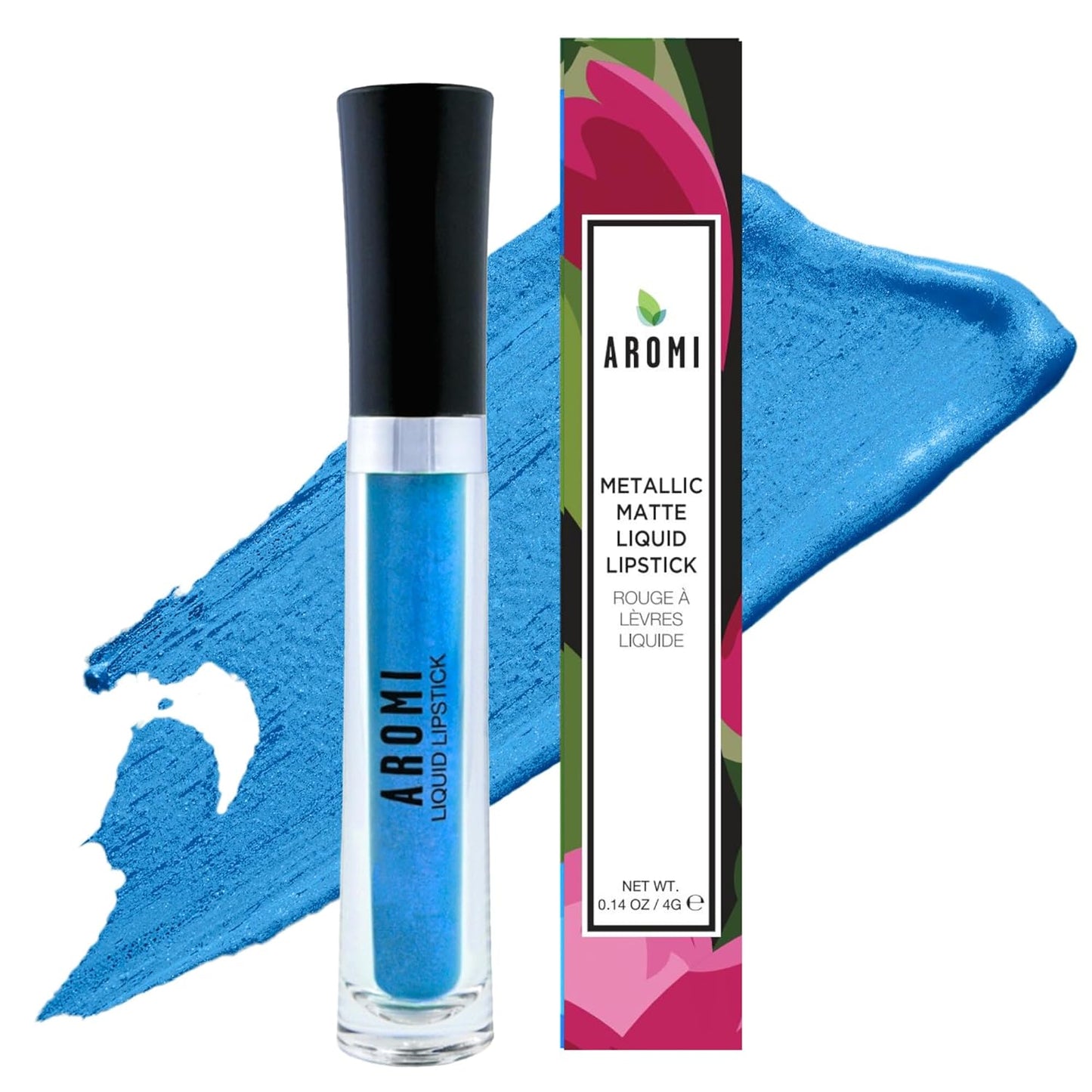 Aromi Metallic Liquid Lipstick - Bright Blue Smudge-Proof Color | Vegan, Long Wear, Shimmery Finish