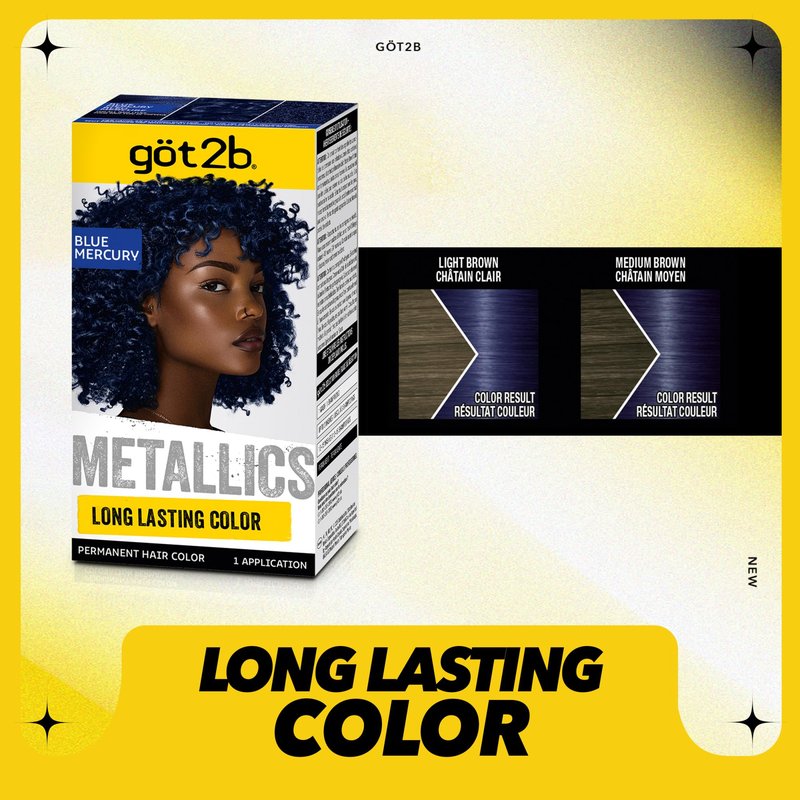 got2b Metallics Permanent Hair Dye, Blue Mercury M67, Hair Color for Women & Men, Formulated with Metallic-Shine Booster for Cool, Shimmering Tones, Lasts Up to 30 Washes, 1 Kit