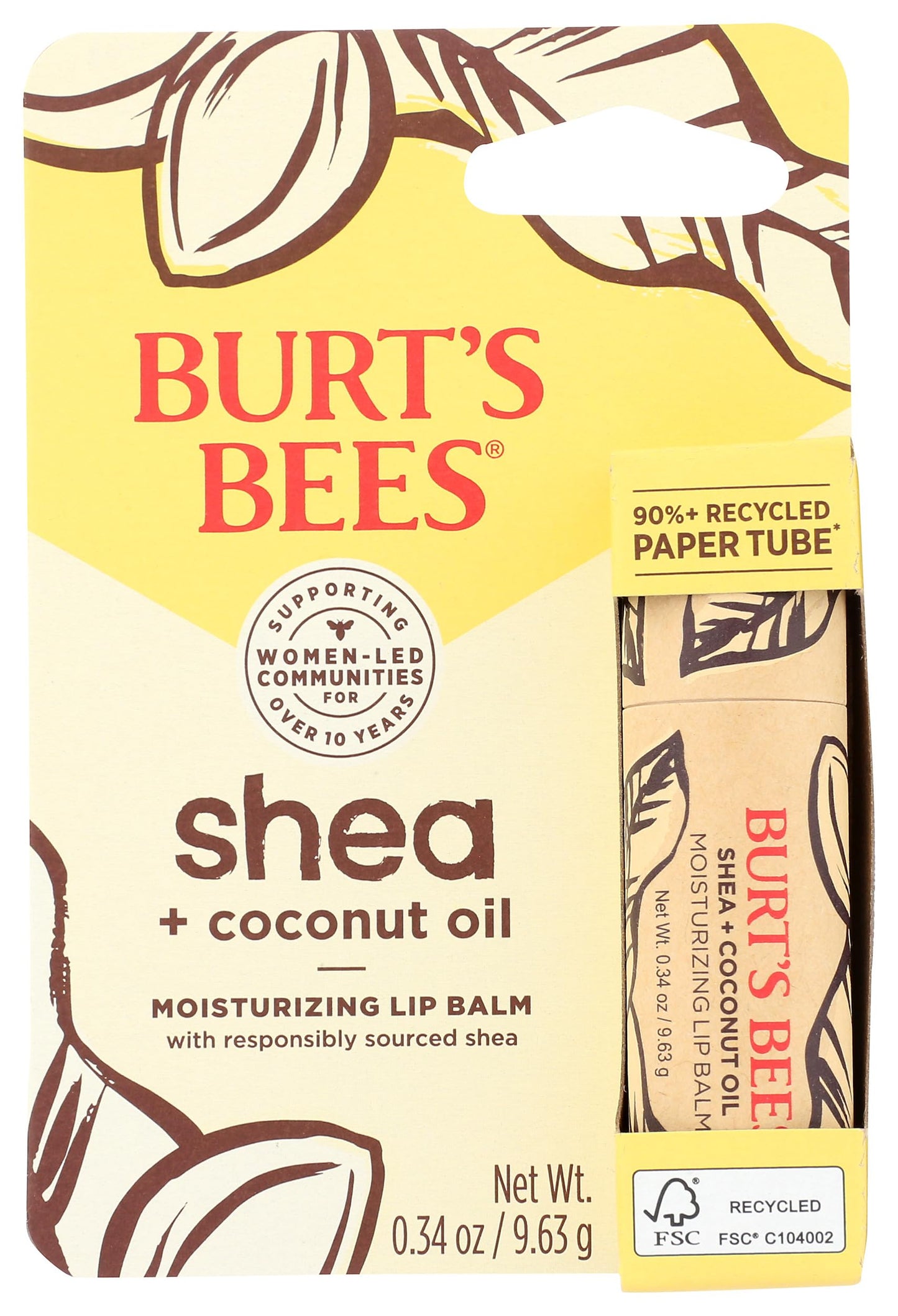 Burts Bees, Coconut Oil Shea Lip Balm Paper Tube, 0.15 Fl Oz