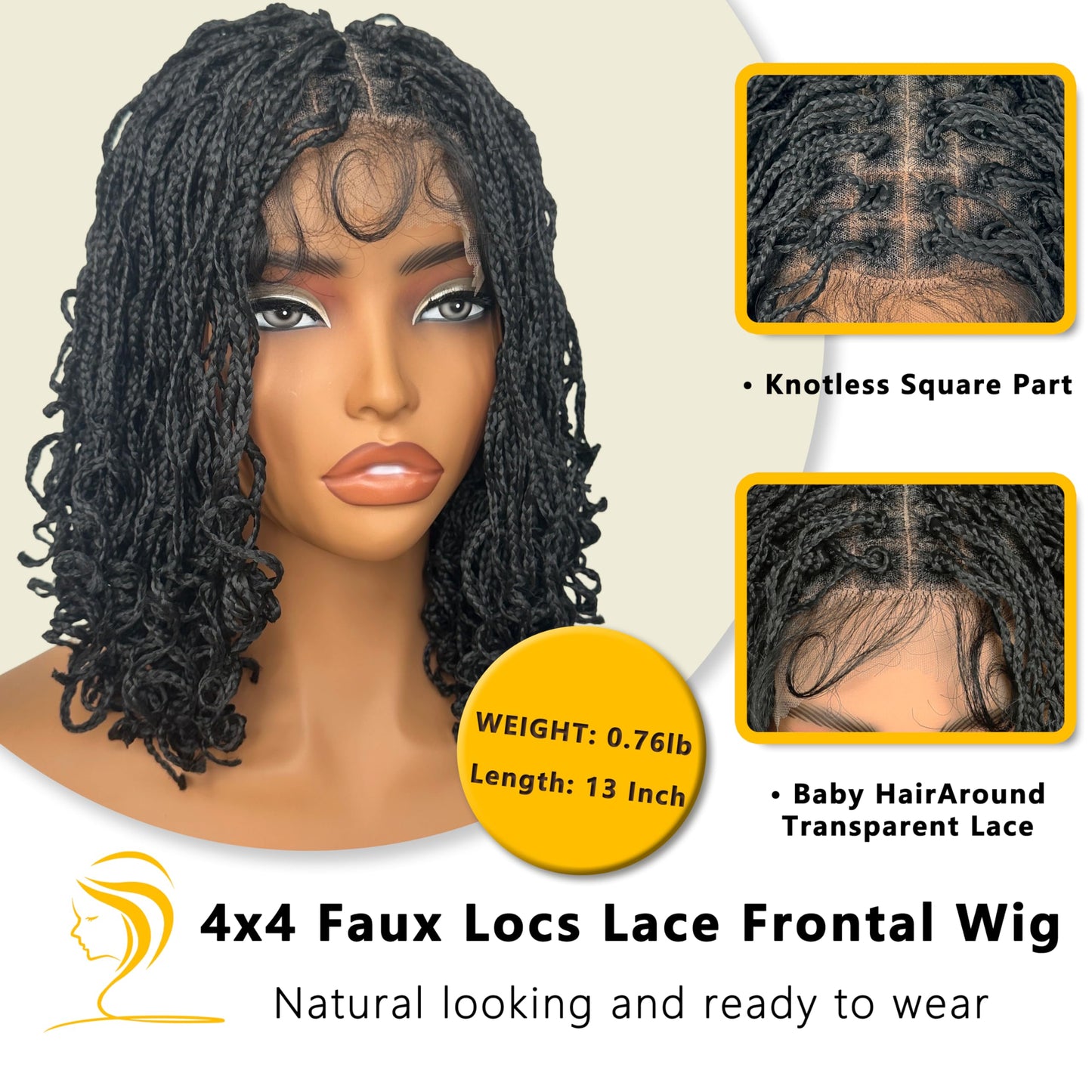 SOKU Short Braided Wig, Black Braided Wigs for Black Women 13 Inch Glueless 4x4 Mini Twist Lace Frontal Box Braid Wig with Baby Hair Ready to Wear for African American Women