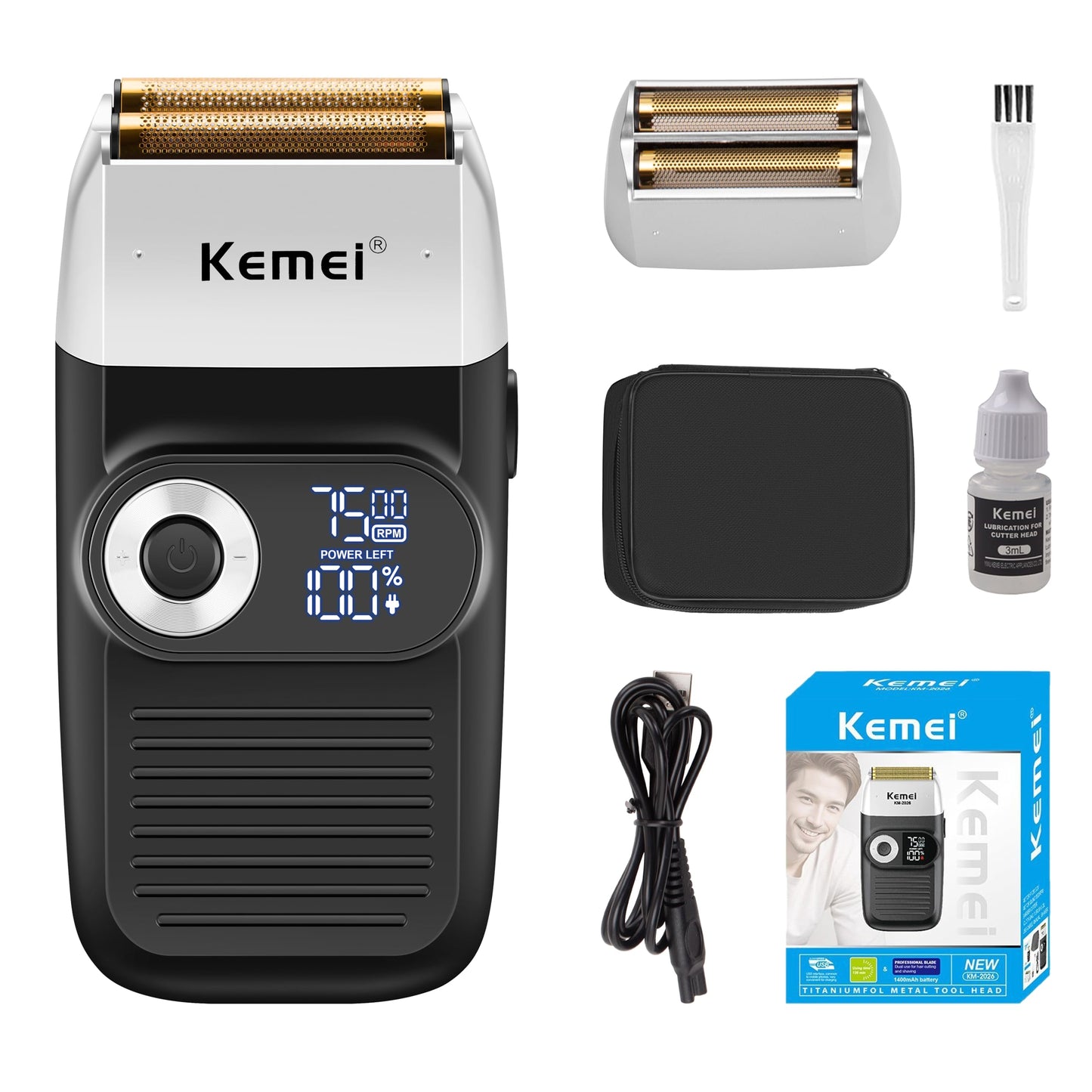KEMEI 2-in-1 Men's Electric Shaver, Cordless Rechargeable Bald Trimmer with LED Display