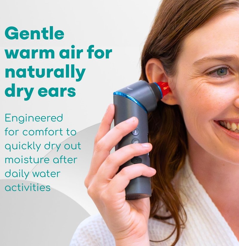 Medi Grade Ear Dryer - Portable Ear Drying Device with Soothing Red Light Therapy, Adjustable Temperature and Airflow, Rechargeable, Reusable Ear Tips - Use for Ear Dryer for Swimmers or After Shower