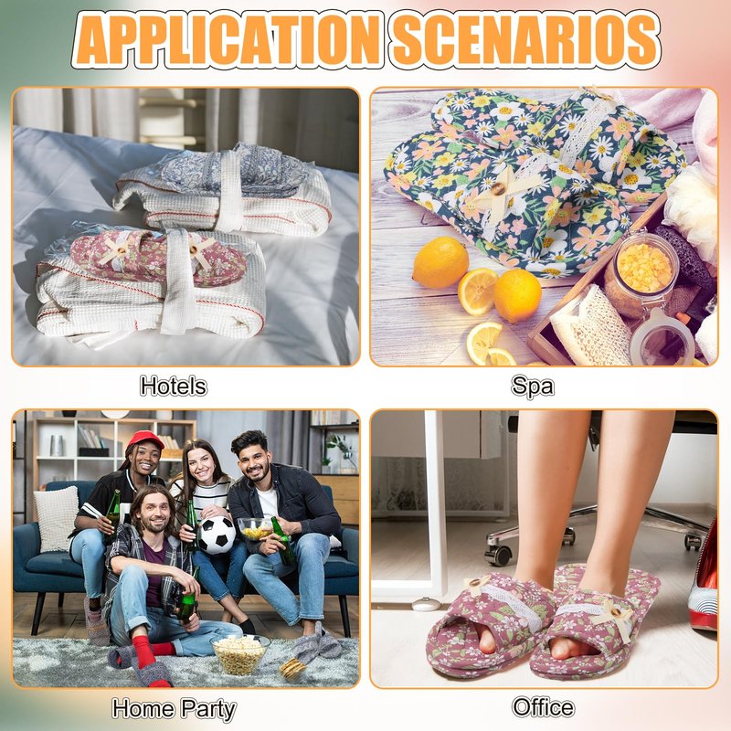 Chuarry 10 Pairs Floral Cotton House Slippers for Guest Women Washable Indoor Cotton Slippers Comfortable Soft Open Toe Slipper Portable Foldable Slipper for Hotel Travel Airplane Spa, 2 Sizes