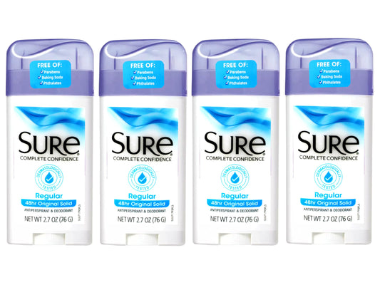 Sure Regular Original Solid Antiperspirant & Deodorant 2.7 Ounces, Pack of 4