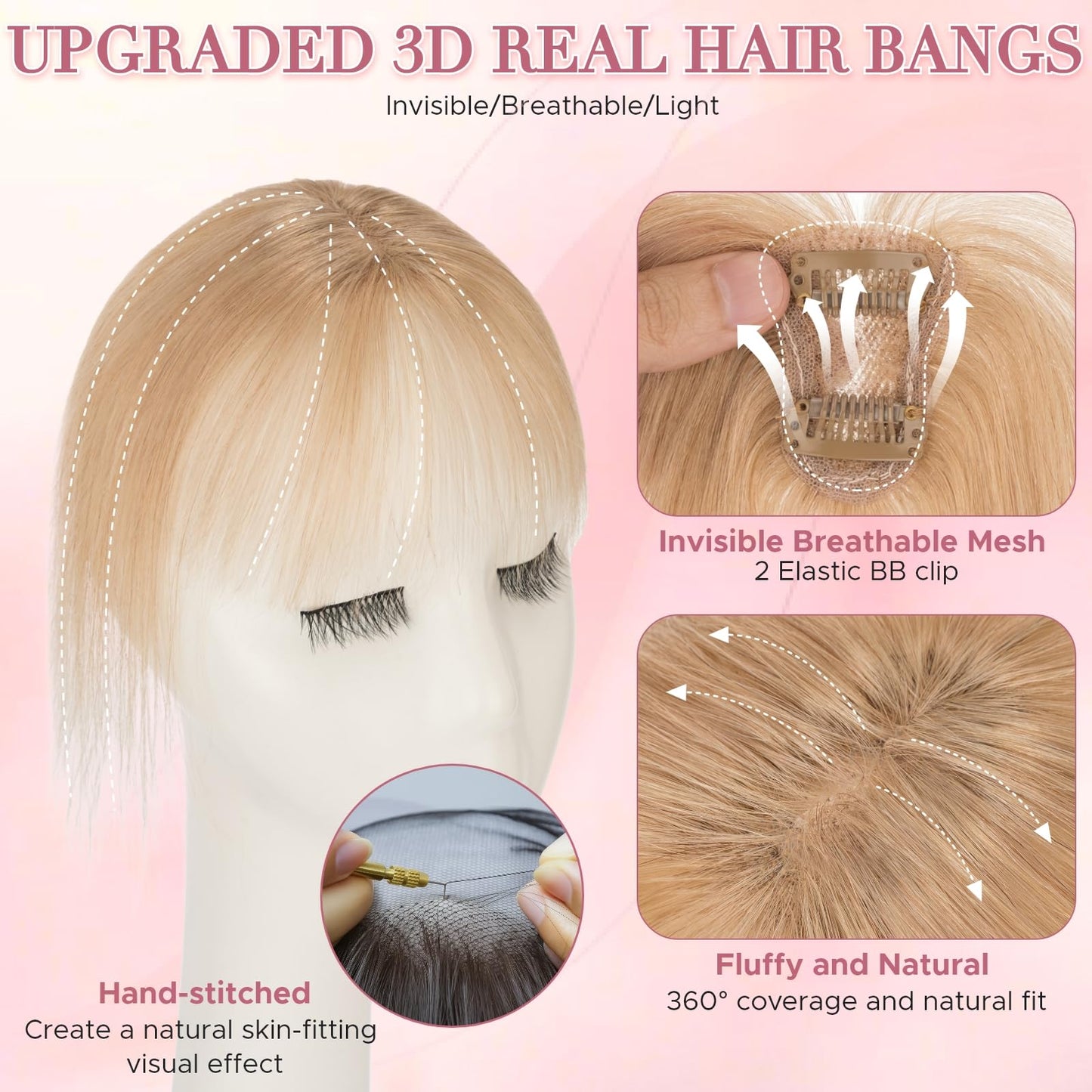 SEGO SEGOHAIR Clip in Bangs Hair Toppers for Women Real Human Hair, 360°3D Wispy Bangs for Thinning Hair Daily Wear (27, Honey Blonde)