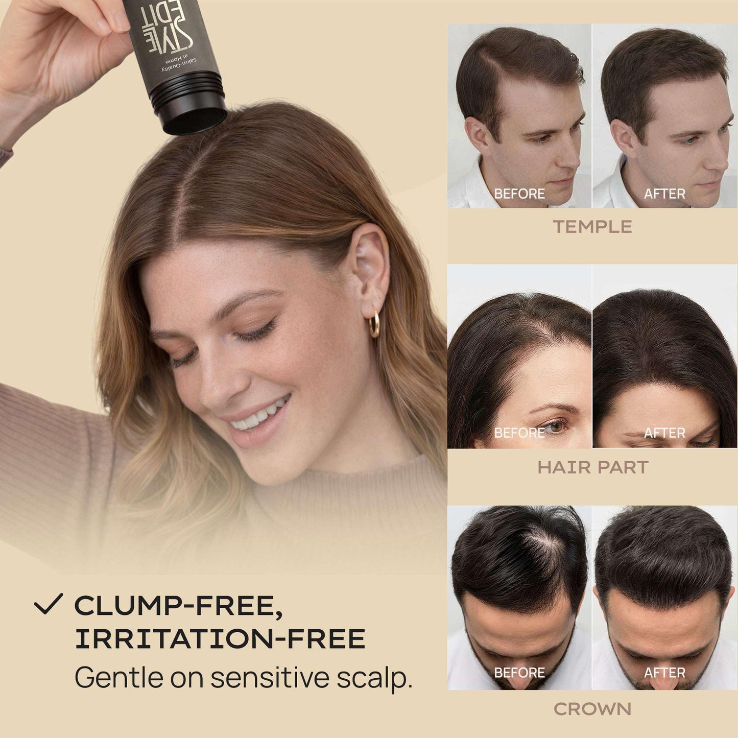 Style Edit Hair Building Fibers for Thinning Hair | Conceals Receding Hairlines, Fine Hair & Bald Spots for Fuller looking hair, 100% Plant-Based Thickening Powder for Men & Women, Medium Brown 0.88oz