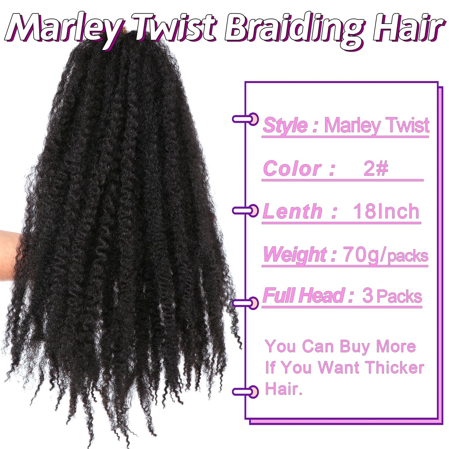 Marley Twist Braiding Hair-18 Inch 180Roots/unfold Soft Soft Marley Twist Hair For Twists 6 Packs Lightweight Cuabn Twist Hair For Black Women (18 Inch 6 Packs, 1B#)