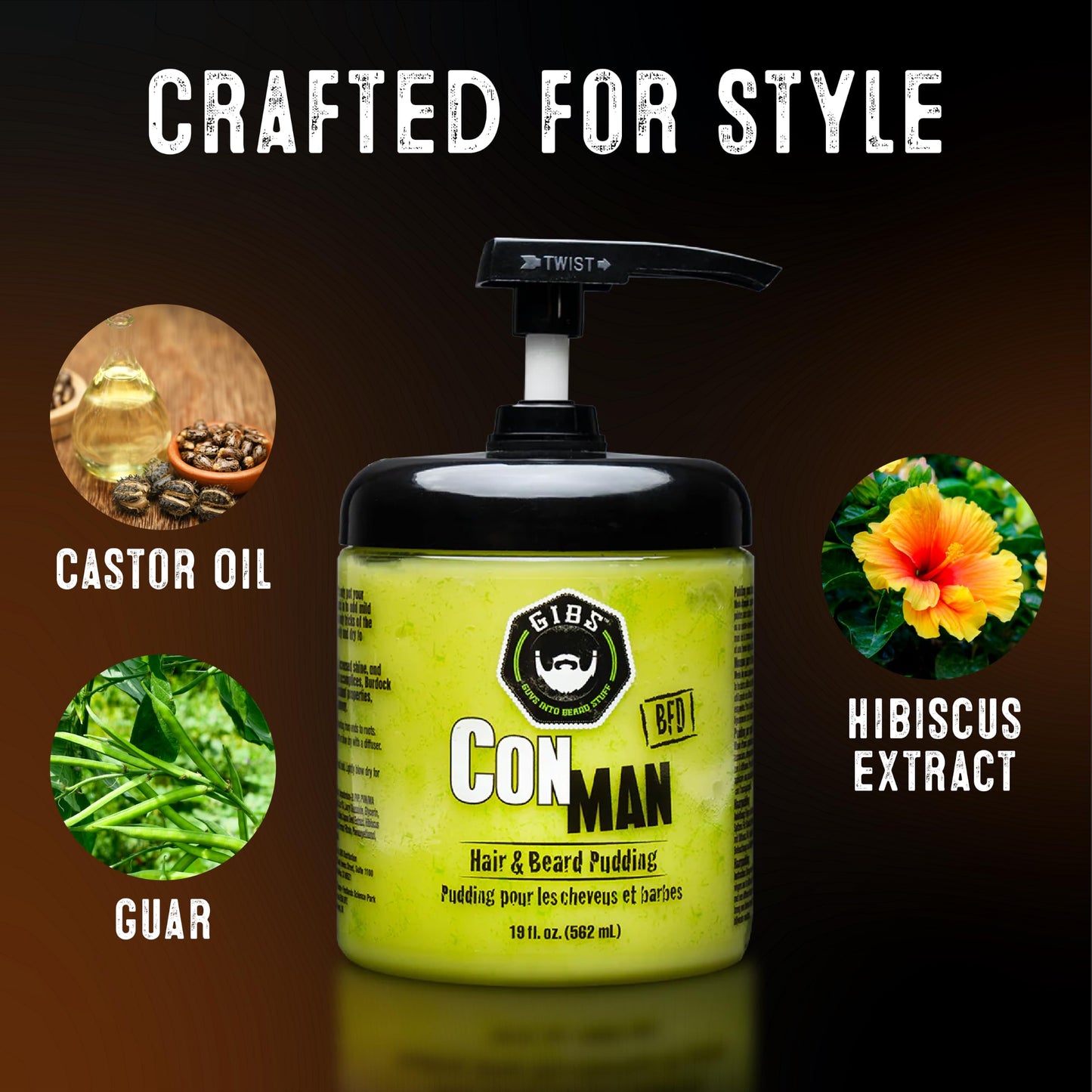 GIBS Grooming Con Man Hair & Beard Pudding (8 oz) Men's Leave In Conditioner - Daily Moisturizer & Styling Aide - Lightweight - Sensitive Skin - All Hair Types – Castor Oil & Hibiscus - Made in USA