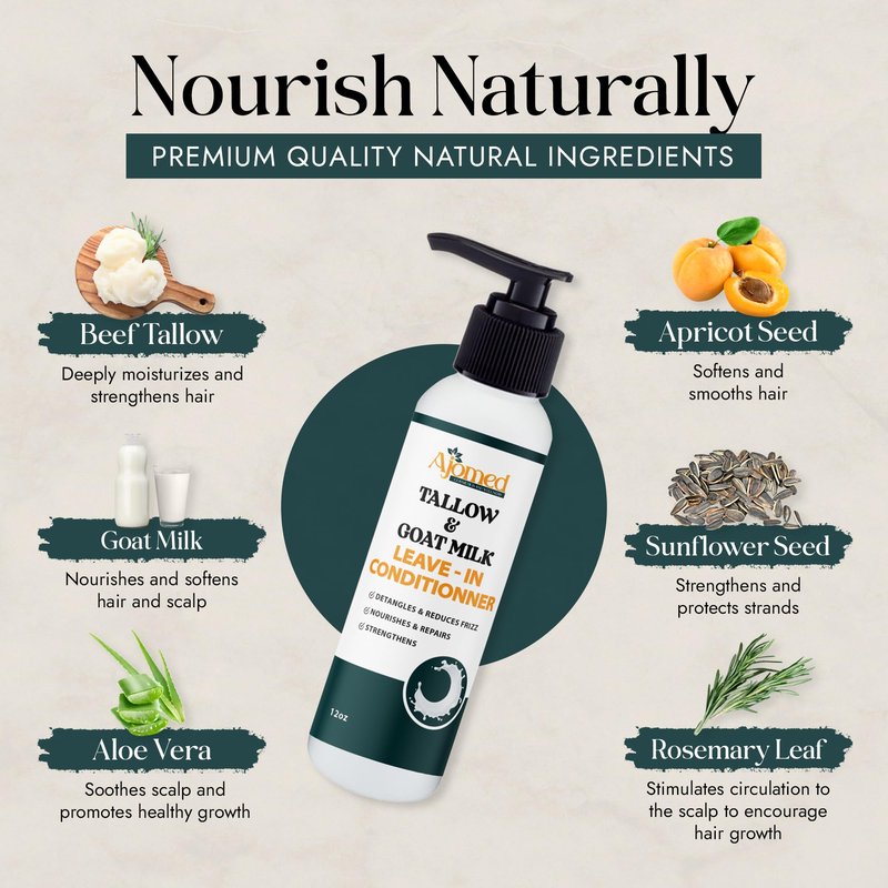 Beef tallow & Goat milk Leave-In Conditioner| Handmade hair Detangler- Anti-Frizz dreadlock moisturizer-Split End Moisturizing Hair Care for Dry, Damaged Hair Moisturizing Curl Primer (8 Fl Oz)