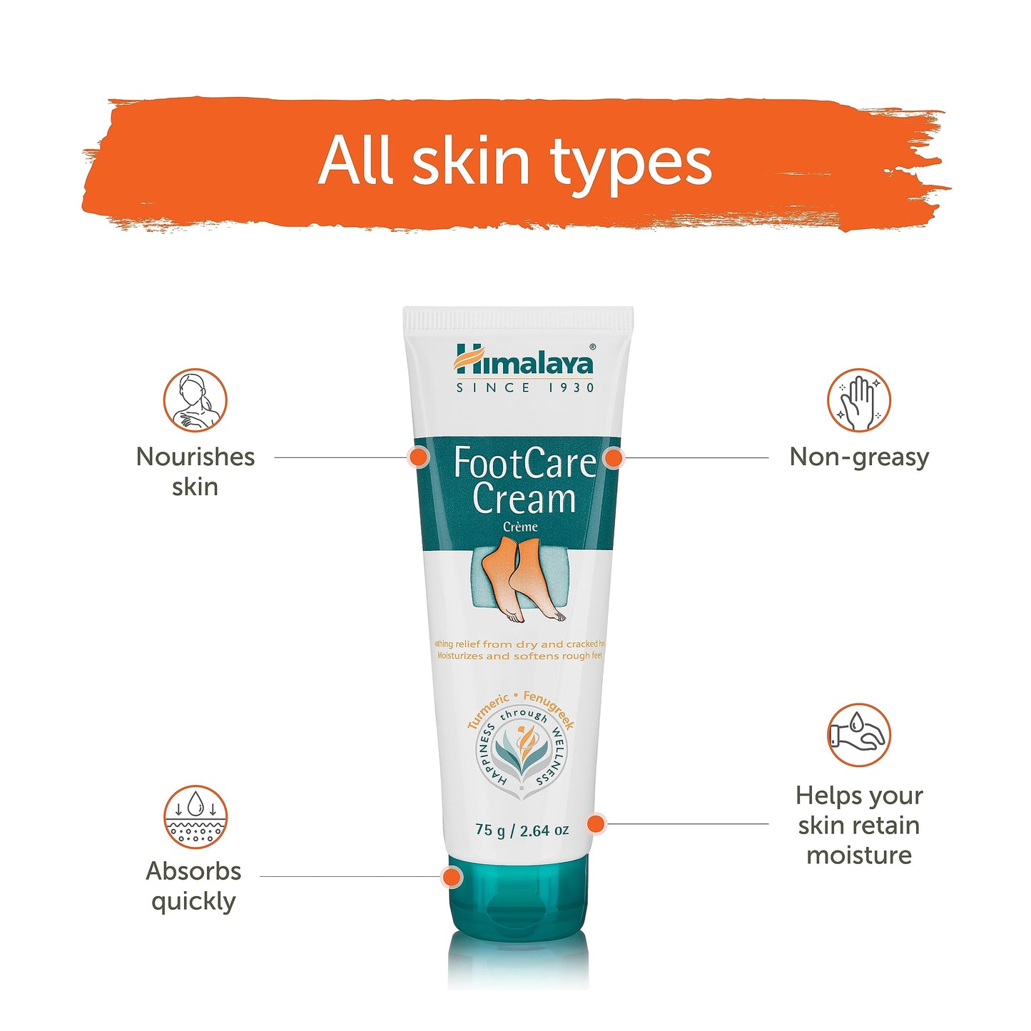 Himalaya FootCare Cream, Intense Moisturizing & Hydrating for Dry Feet and Cracked Heels, 2.64 oz (Pack of 2)
