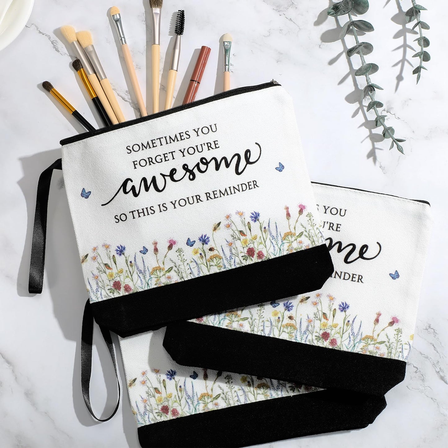 Reginary Makeup Bags Gifts for Women Bulk Inspirational Flower Canva Cosmetic Bag with Zipper You Are Awesome Thank You Gift for Nurse Staff Employee Coworker Team Nurse(30 Pcs,Gratitude)