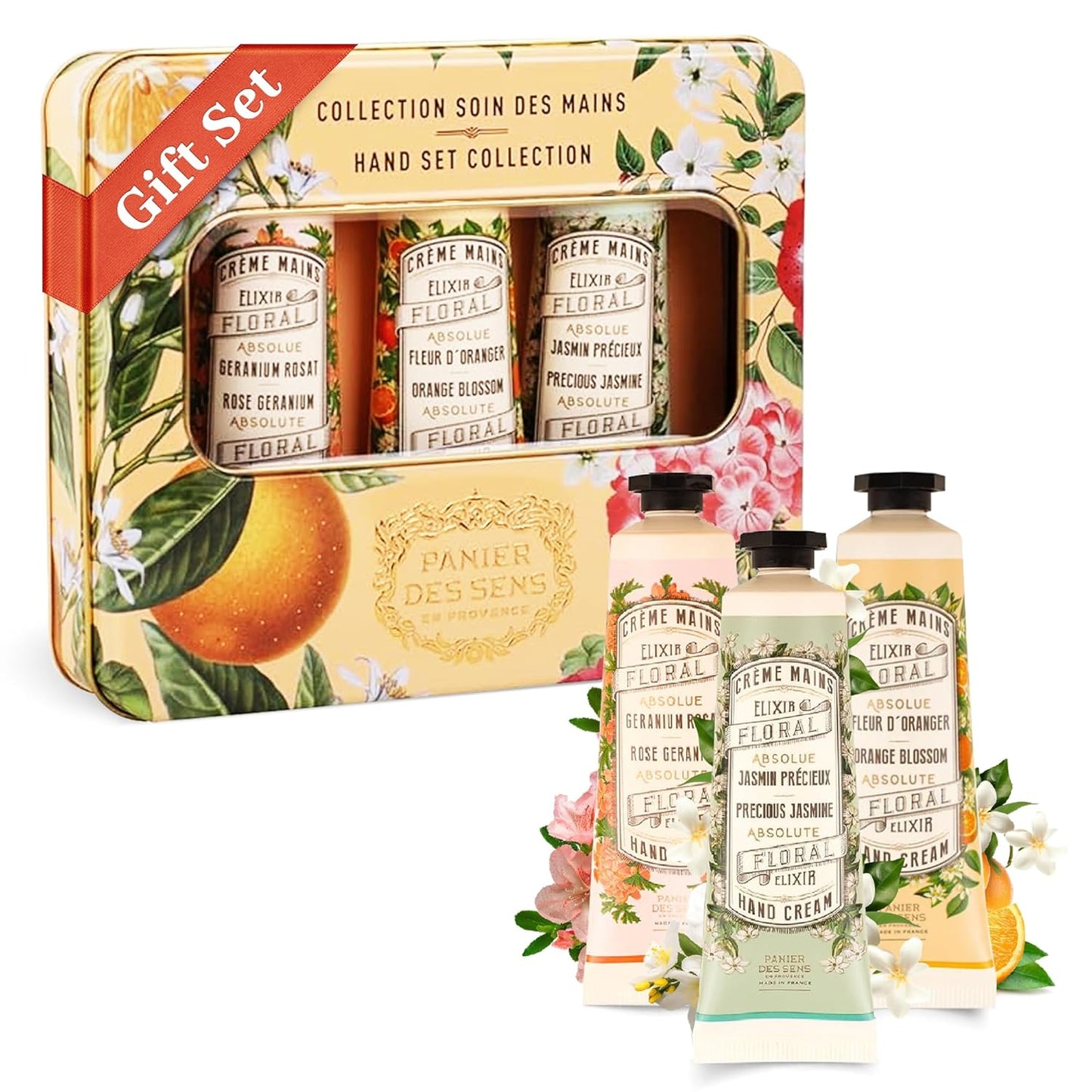 Panier des Sens Mini Hand Cream Set | 96% Natural Orange Blossom, Jasmine & Geranium - Travel Size 3x1 Fl Oz