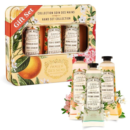 Panier des Sens Mini Hand Cream Set | 96% Natural Orange Blossom, Jasmine & Geranium - Travel Size 3x1 Fl Oz