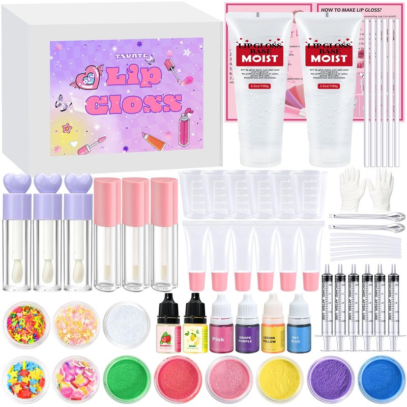 TSVATE Lip Gloss Making Kit- Make Your Own Lip Gloss Kit, 55PCS DIY Lip Gloss Making Supplies, Moisturizing Glitter Lipgloss Making Kits, Lipgloss Sets for Girls Tween Girls Trendy Stuff Women