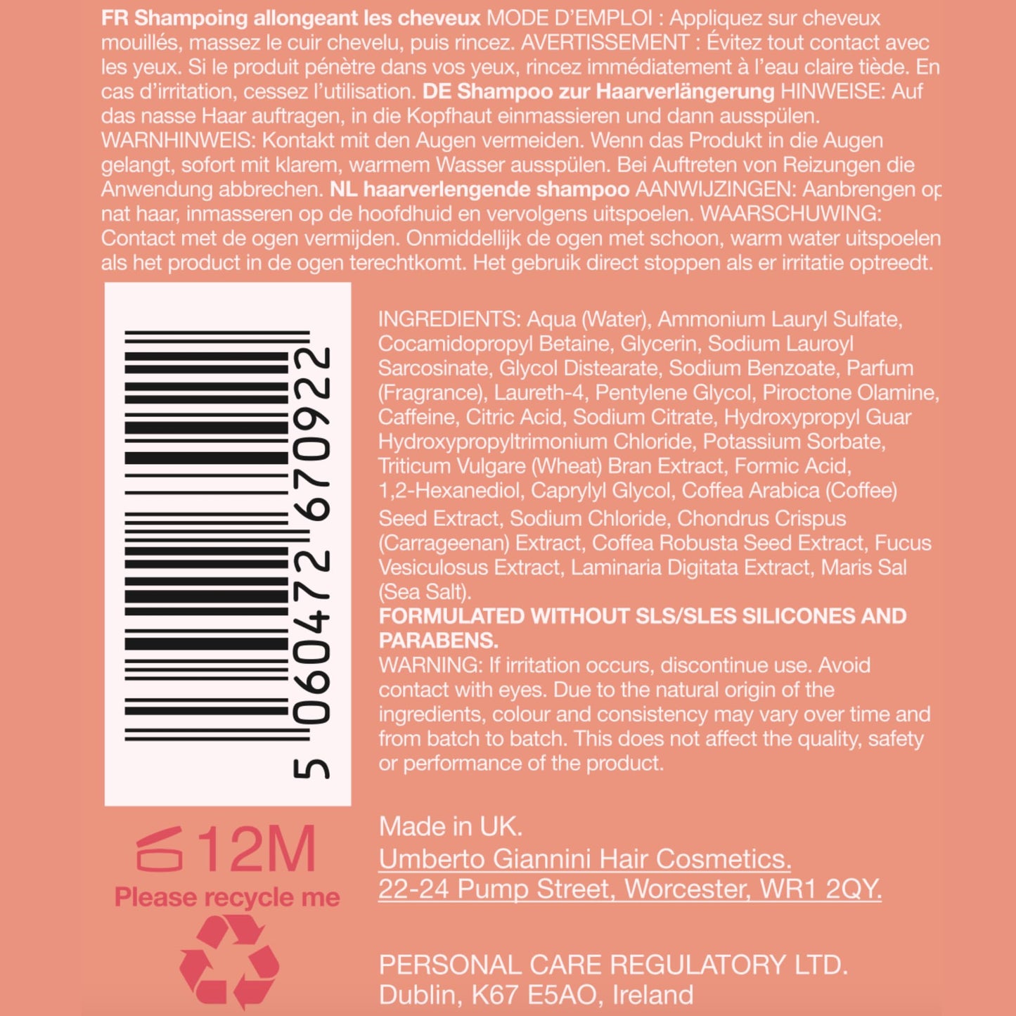 Umberto Giannini Grow Long Root Stimulating Caffeine Shampoo For Hair Growth - Vegan and Cruelty Free Haircare 8.4 FL OZ