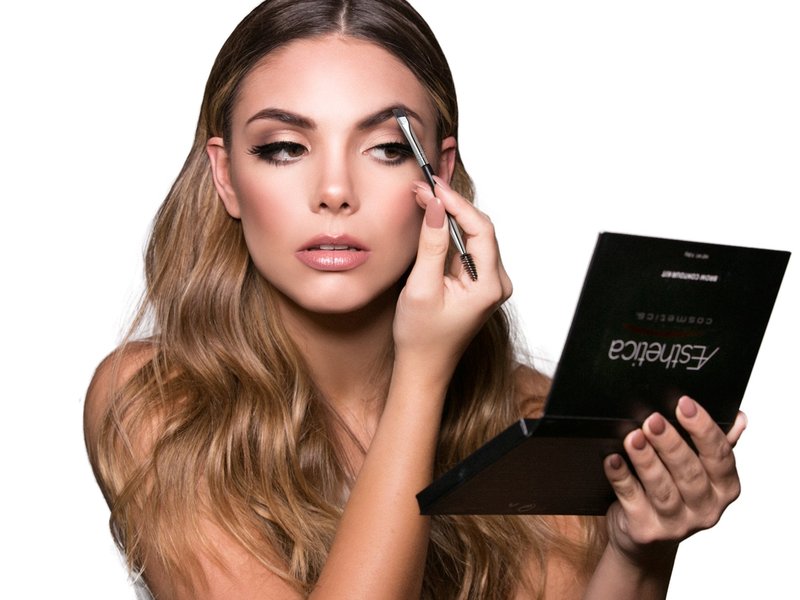 Aesthetica Pro Series Double Ended Eyebrow Brush & Spoolie - Angled Brow Brush for Precision Application & Blending of Eye Brow Powders, Waxes & Gels - Vegan & Cruelty Free