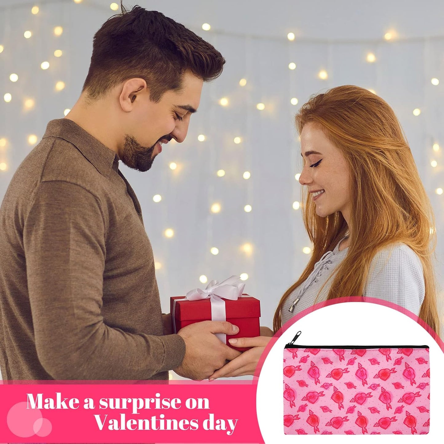 Reginary 14 Pcs Valentine Makeup Bag Set - Heart Cosmetic Bags for Women | Pink & Red Travel Pouches with Zipper