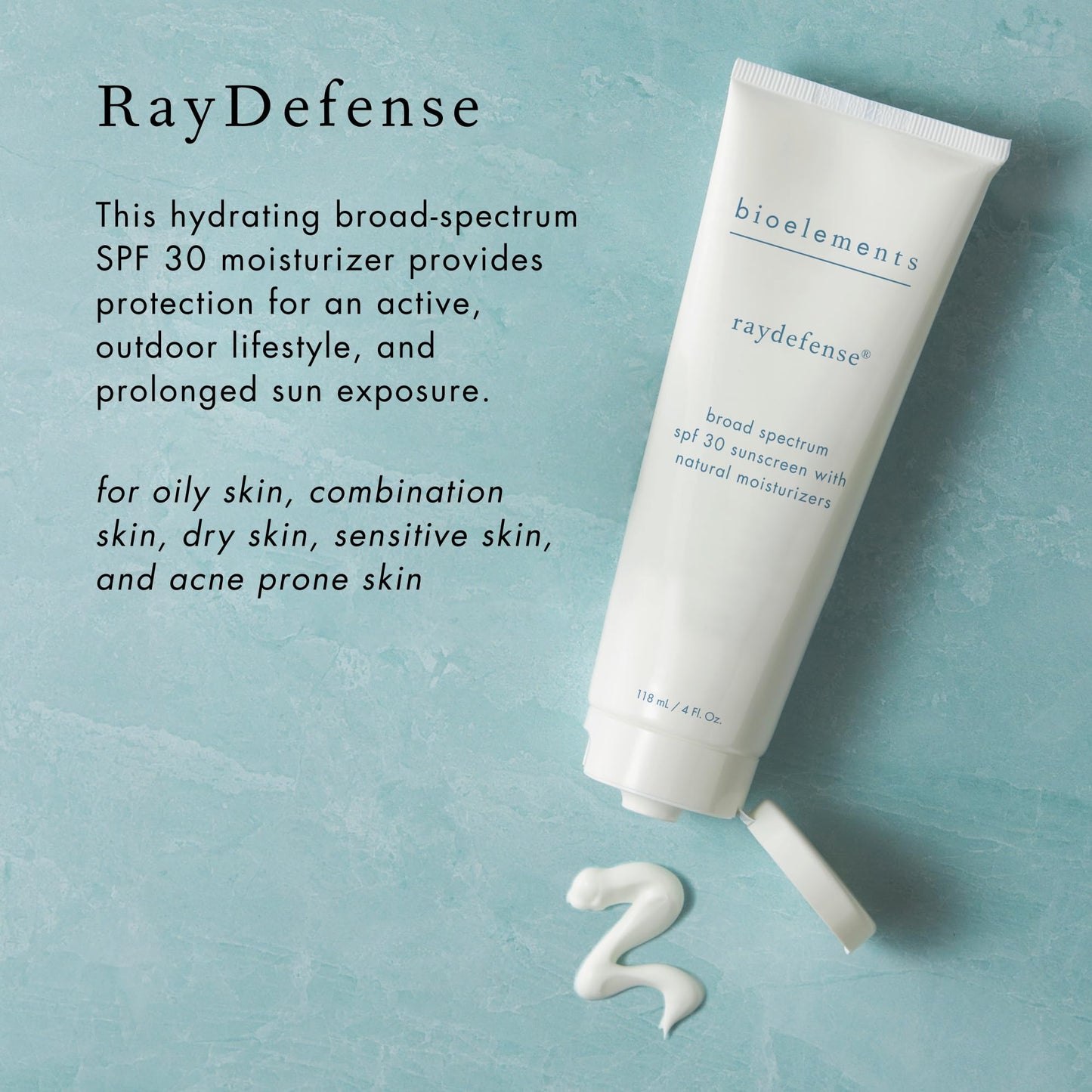 Bioelements RayDefense - 4 fl oz - Hydrating Broad-Spectrum SPF 30 Sunscreen & Moisturizer for All Skin Types - Vegan, Gluten Free - Never Tested on Animals