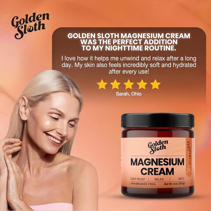 Golden Sloth Magnesium Cream - Unscented Topical Lotion - Highly Concentrated with 2 Types of Magnesium, Made in USA, All-Natural