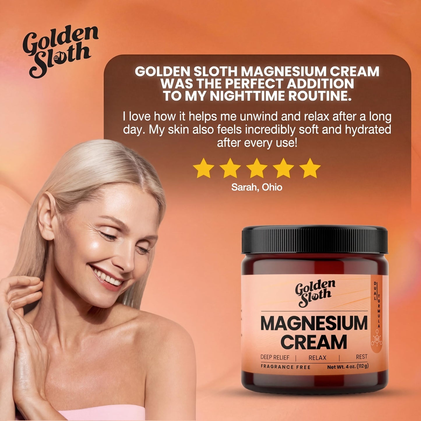 Golden Sloth Magnesium Cream - Unscented Topical Lotion - Highly Concentrated with 2 Types of Magnesium, All-Natural, Fast-Absorbing