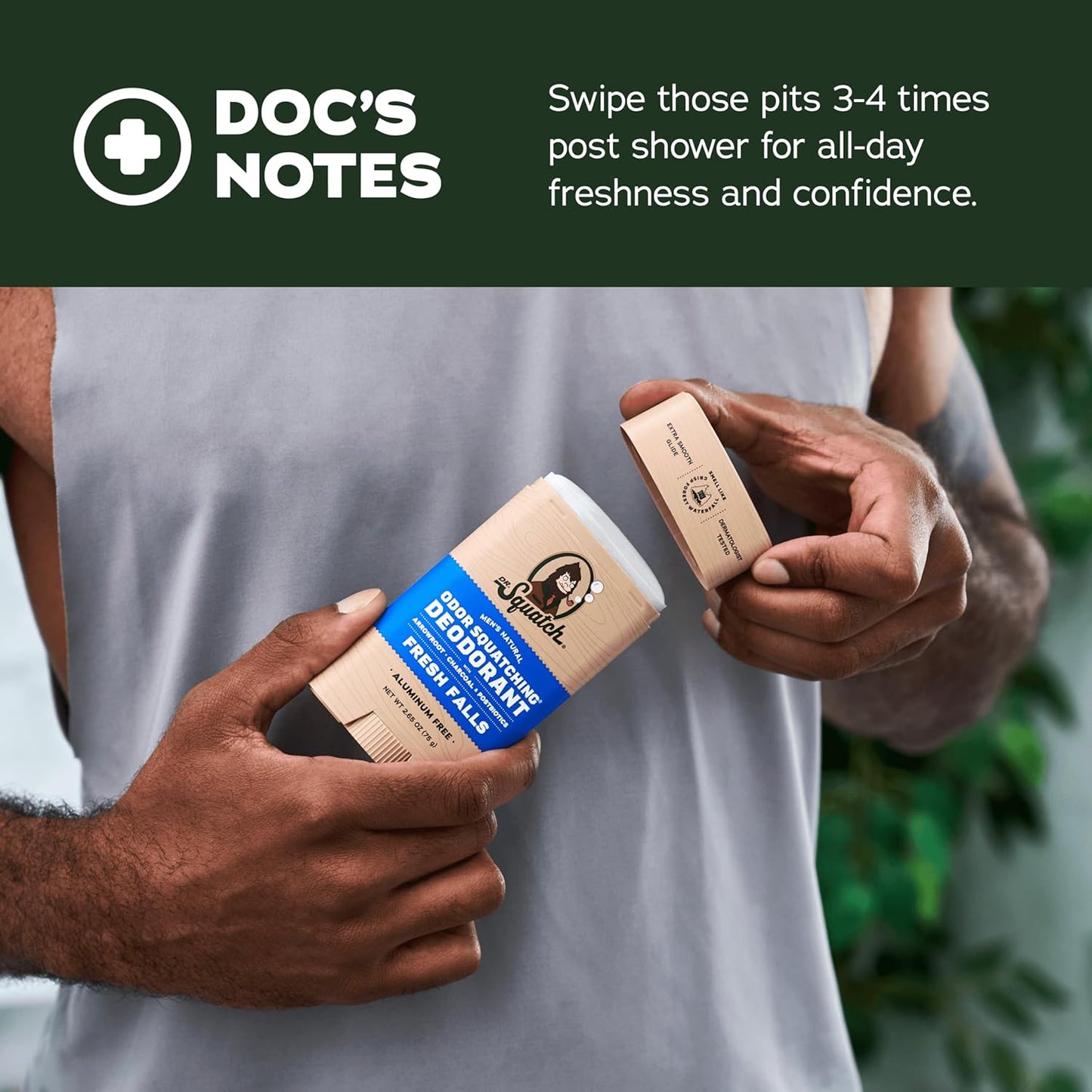 Dr. Squatch Natural Men's Deodorant - Aluminum-Free Charcoal & Postbiotics for 72-Hour Odor Protection | Coconut Castaway + Fresh Falls, 2.65oz Stick (2-Pack)