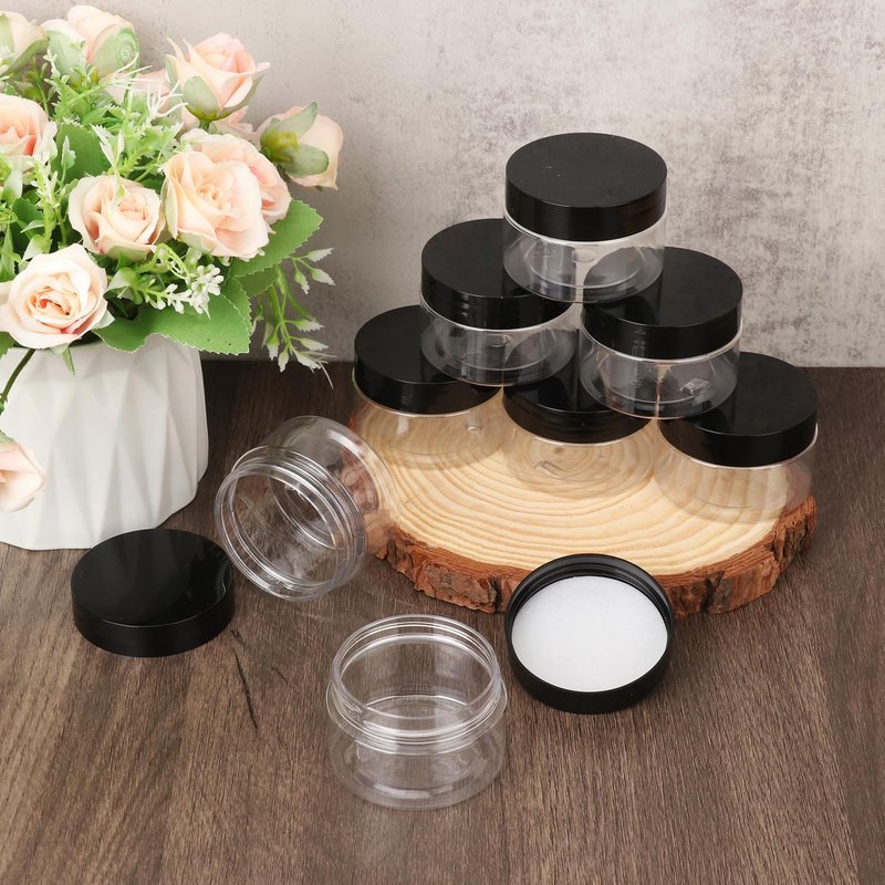 Transparent Plastic Jars - 110 Packs 2 OZ Body Butter & Cosmetic Containers | Black Lids for DIY Crafts, Kitchen Ingredients