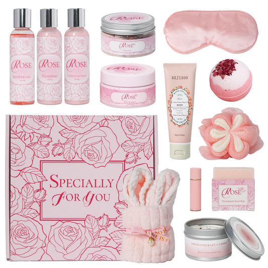 Spa Gifts for Women -15Pcs Self Care Set with Rose Bath & Body Essentials, Mother's Day/Thoughtful Day/Get Well Gifts/Birthday/Christmas/Bridal Shower Gift for Mom, Sister, Wife, Relaxing Home Spa Set