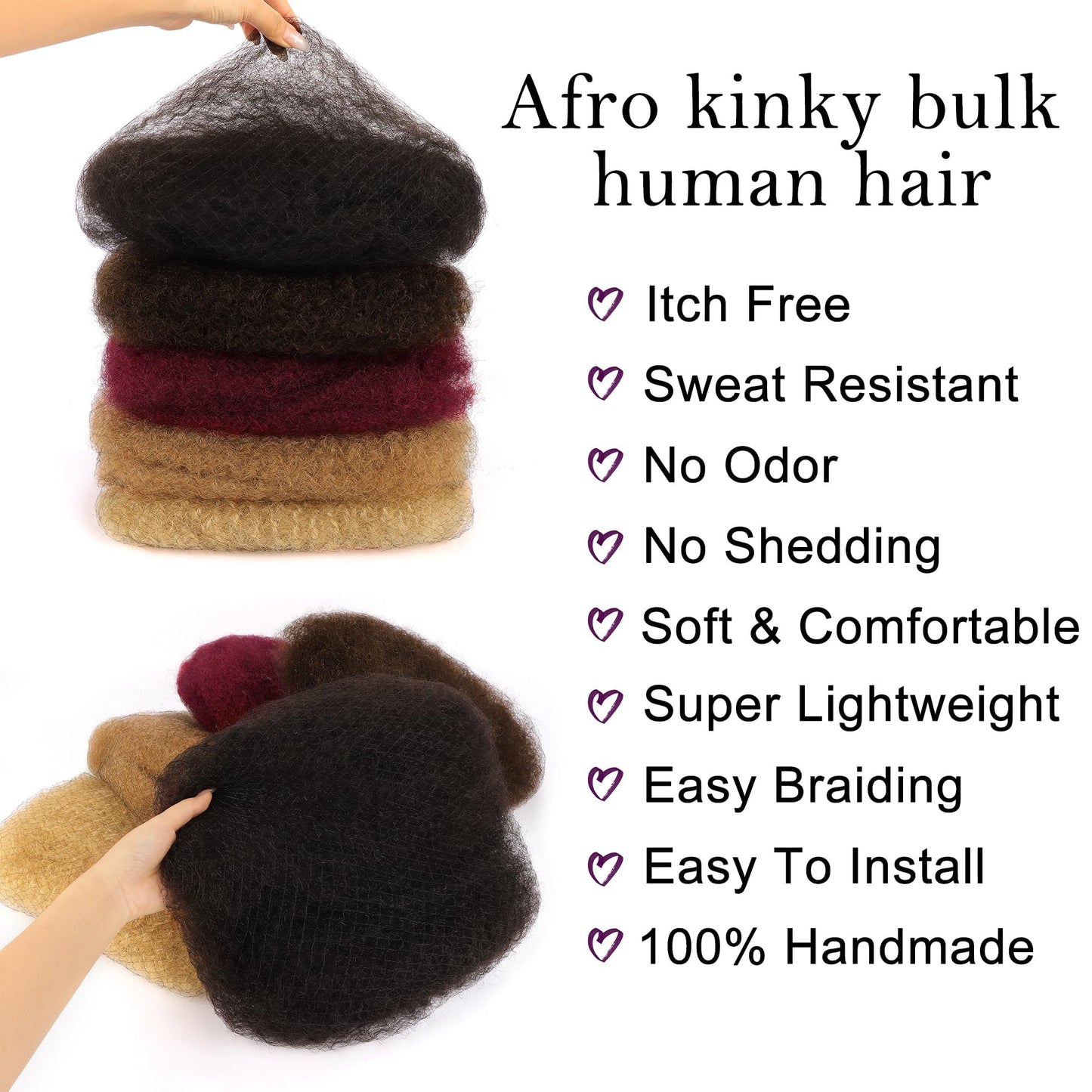 Orientfashion 50g/pack Afro Kinkys Bulk Human Hair, Salt and Pepper Afro Kinky Twist Braiding Hair (Natural black, 14inch-1pack 50g)
