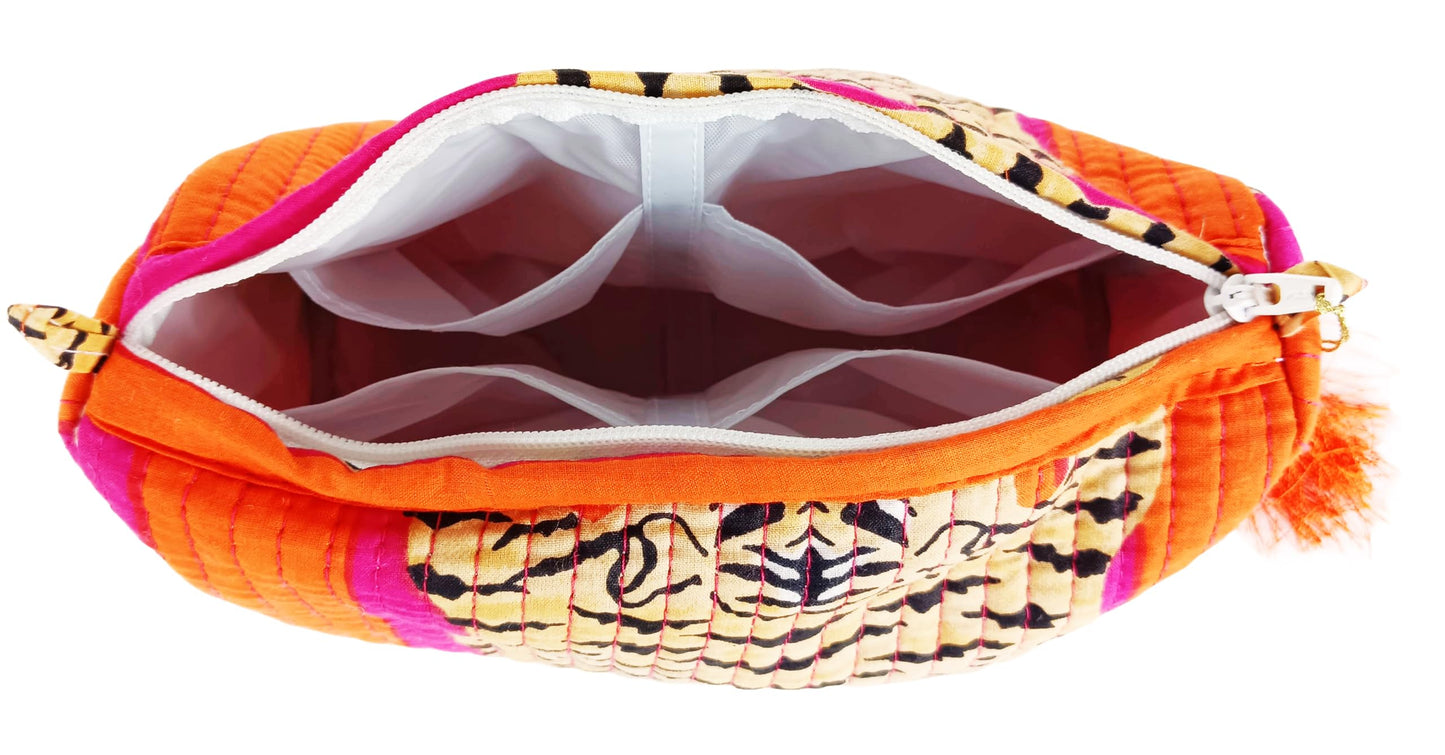Rastogi Handicrafts Cosmetic Bags Set, 3 Piece Make Up Organizer Bag Storage Bags with Zipper Closure (3, Dark Pink, Design-7)