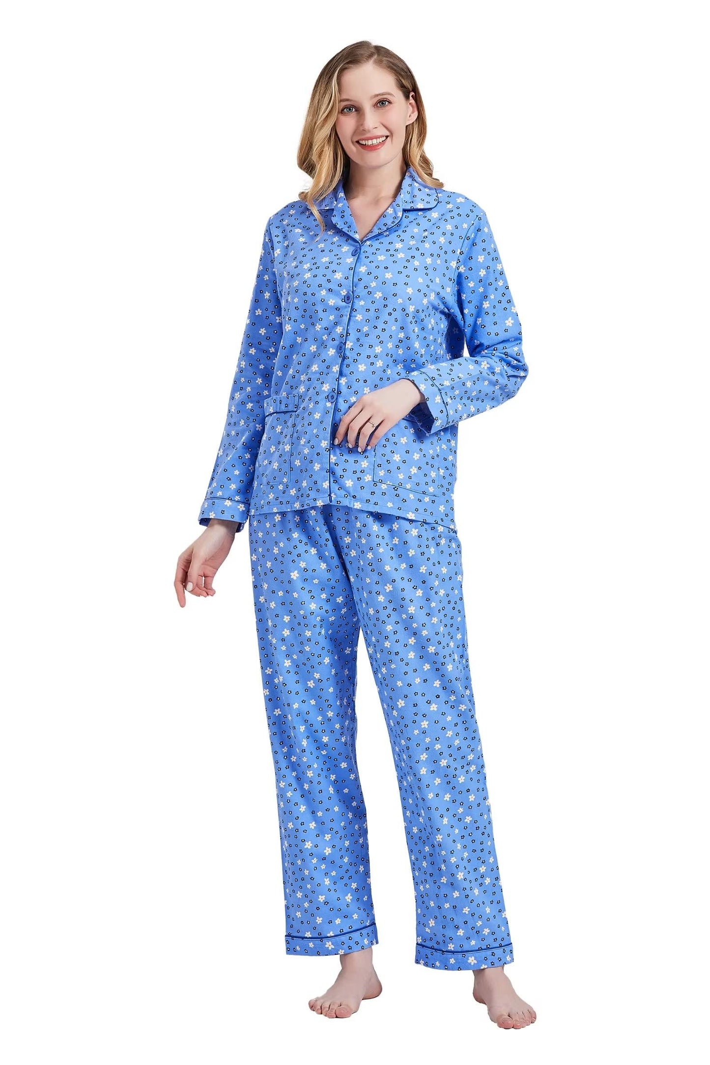 amaxer Women's Flannel Pajama Set 100% Cotton Soft Christmas Pajamas For Women Long Sleeve Pjs Button Down Warm Sleepwear