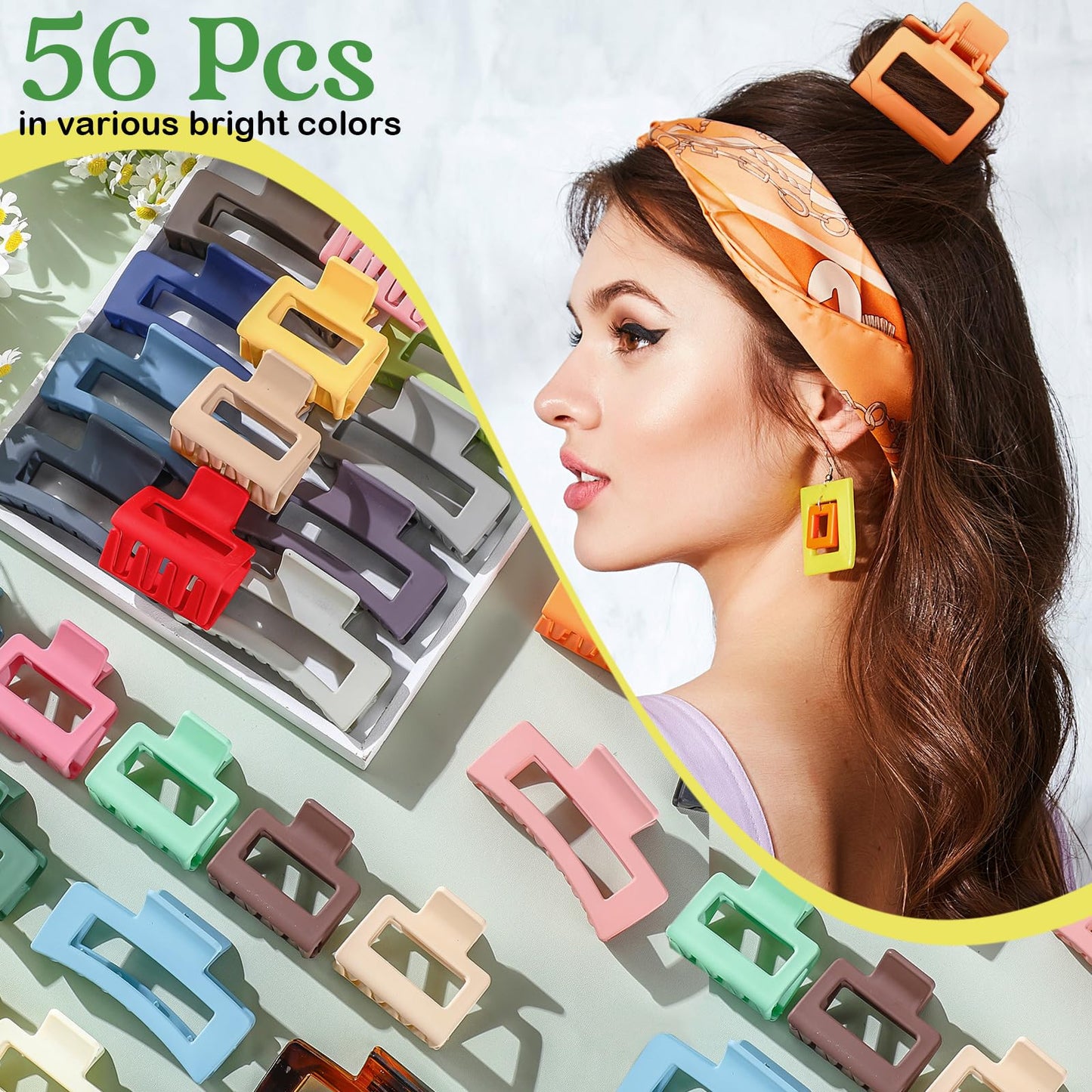 Yuxung 56 Pcs Hair Claw Clips Hair Clips Bulk for Women Girls 2 Inch & 3.35 Inch Rectangle Nonslip Accessories for Thick & Thin Gift Multicolor
