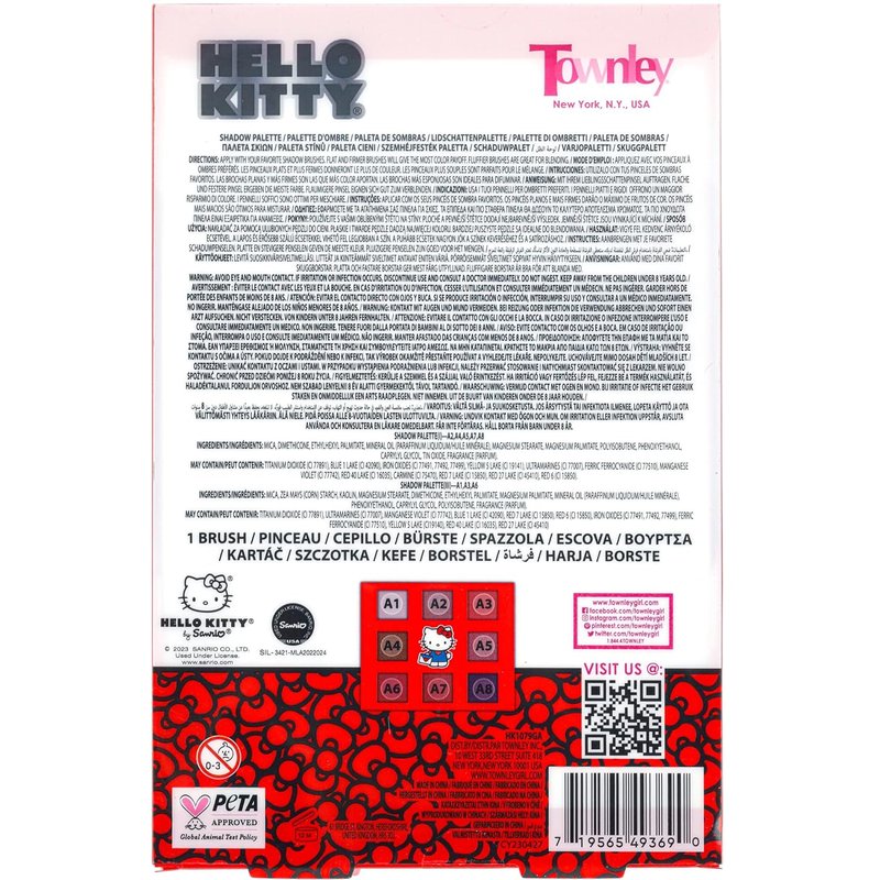 Hello Kitty 8-Well Eyeshadow Palette - Shimmery, Pigmented Colors | Non-Toxic, Includes Brush, Perfect for Parties & Makeovers