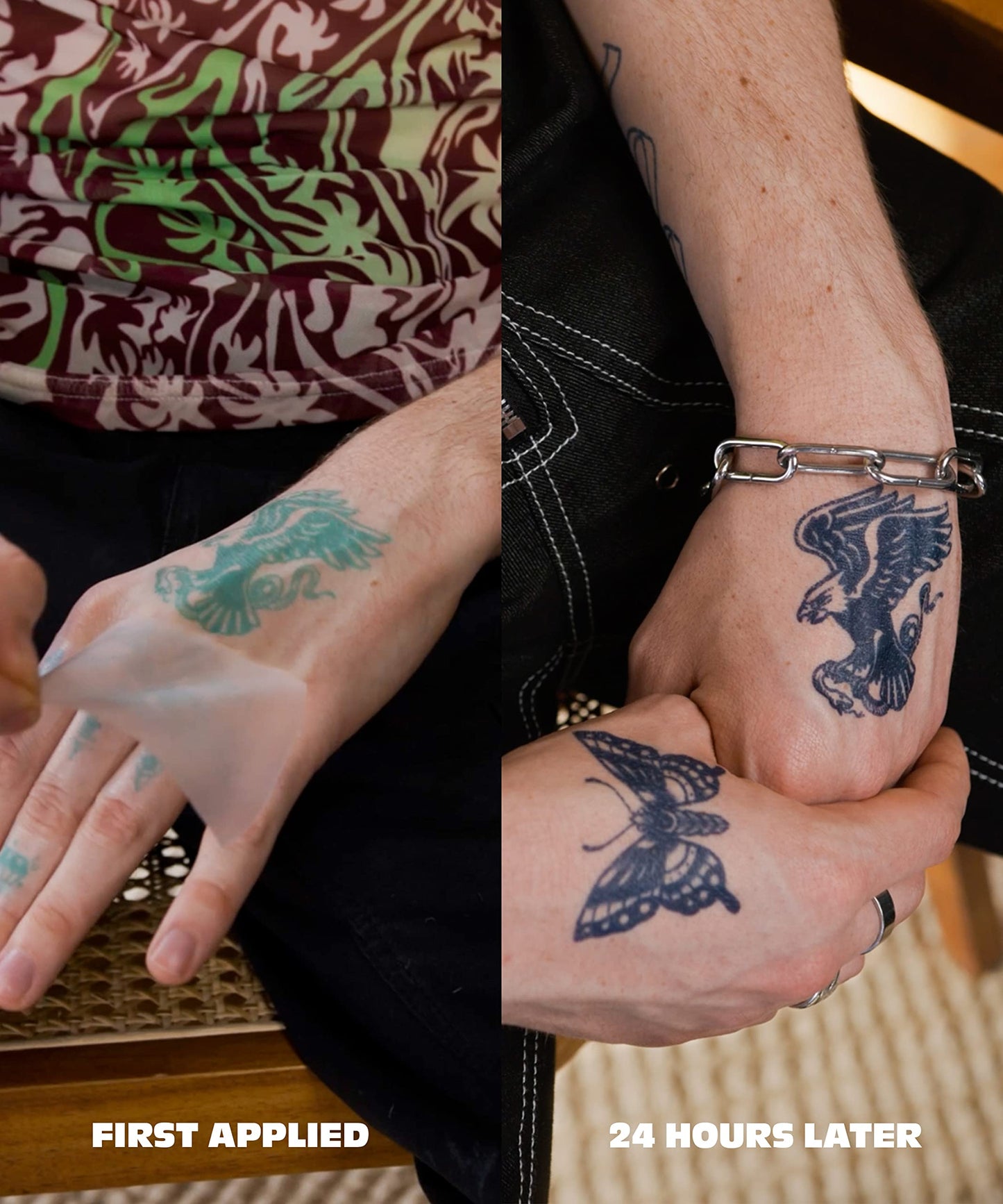 Inkbox Temporary Tattoos, Semi-Permanent Tattoo, One Premium Easy Long Lasting, Water-Resistant Temp Tattoo with For Now Ink - Lasts 1-2 Weeks, Tripping, 4 x 4 in