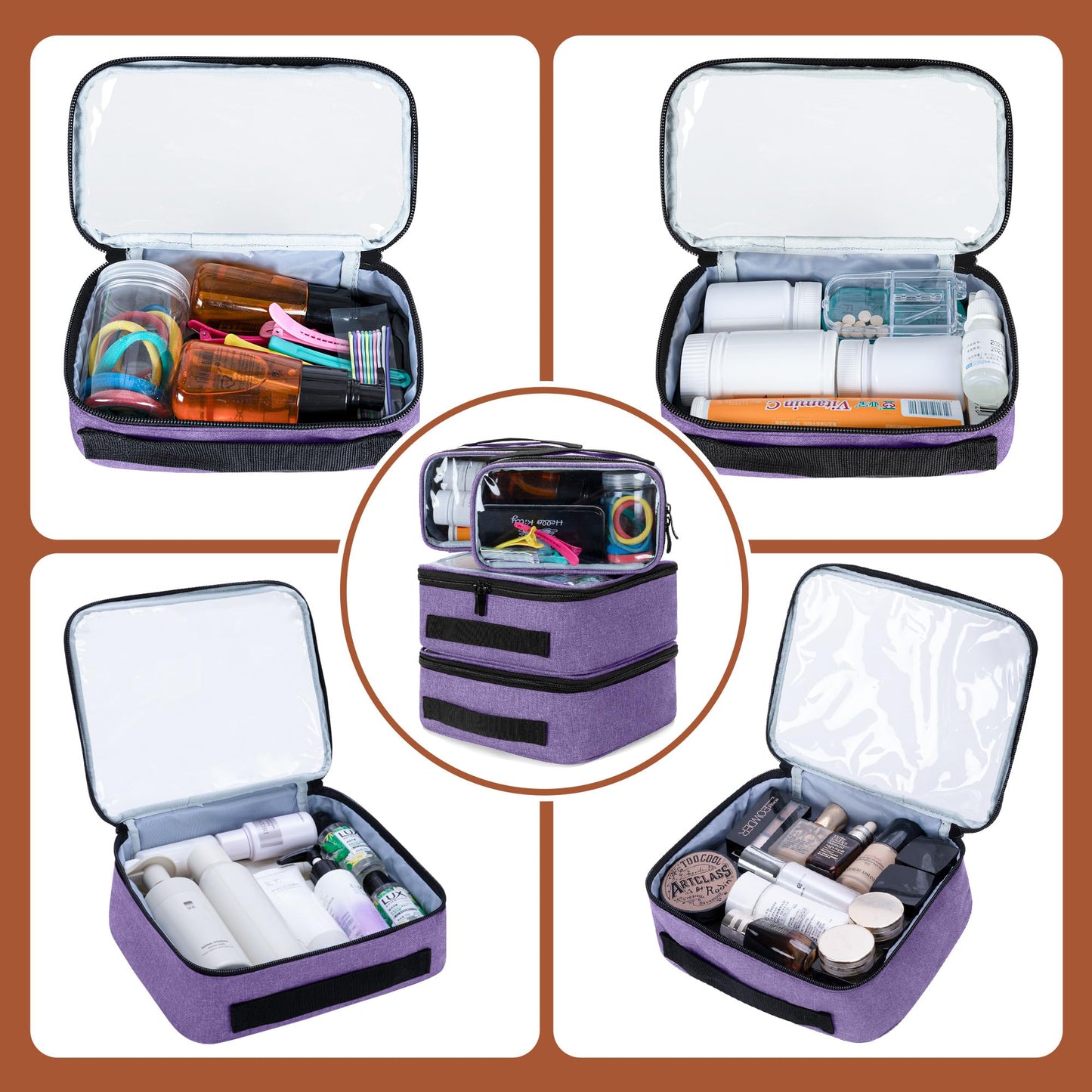 BAFASO Large Travel Toiletry Bag with 4 Removable Pouches, Purple