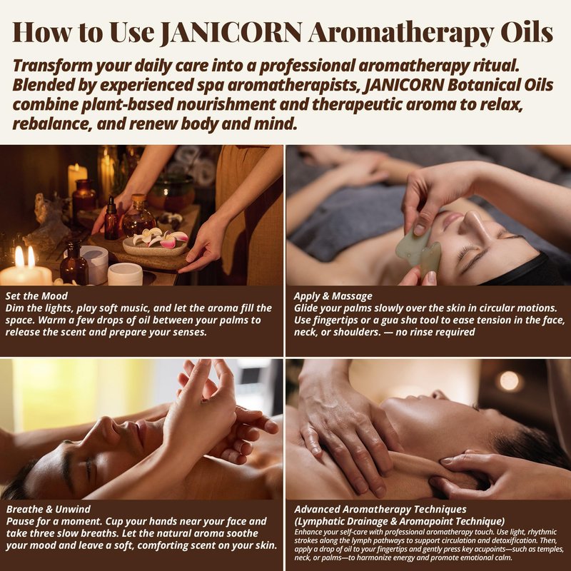 JANICORN Sandalwood & Bergamot Aromatherapy Massage Oil – Essential Oil Blend with Jojoba & Sweet Almond Oils, Lightweight & Fast-Absorbing Skin & Body Hydration, Woody-Citrus Aroma, 1 fl oz / 30 ml
