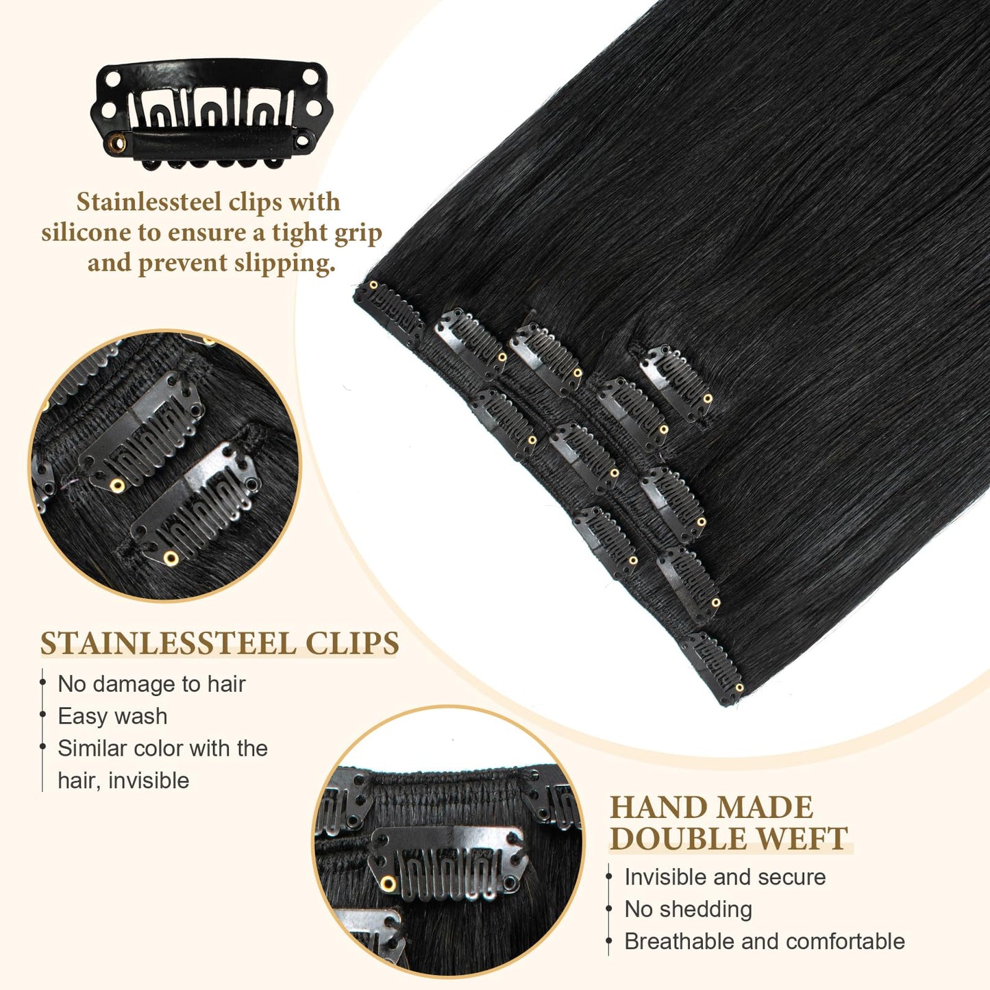 Clip in Human Hair Extensions for Women Balayage Walnut Brown to Ash Brown Mix Light Blonde Ombre Natural Straight Remy Clip ins Real Human Hair Double Weft Clip on Hair Extensions 14 Inch 60G 5 PCS