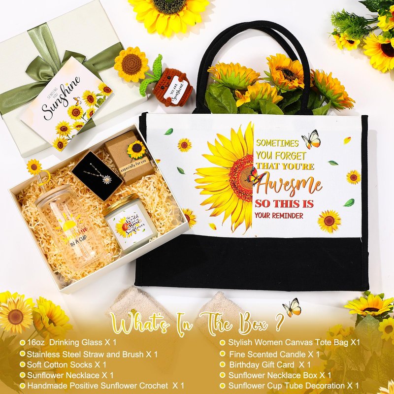 Reallnaive Sending Sunshine Sunflower Gifts for Women Get Well Soon Inspirational Gifts Self Care for Women Her Best Friends Mom Female, Birthday Thinking of You Package