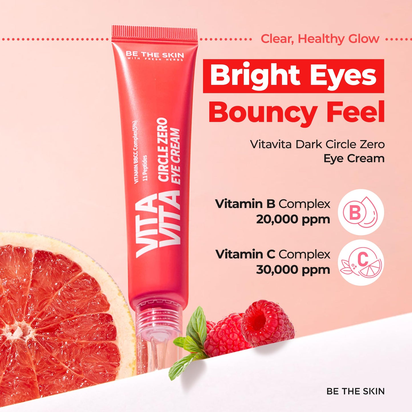 BE THE SKIN Vitavita Dark Circle Zero Eye Cream - 11 Peptides with EGF & FGF, 50,000ppm Vitamin BC Complex & Niacinamide, Milia-Safe, Helps Visibly Brighten & Firm Under Eye Area 1.01 oz
