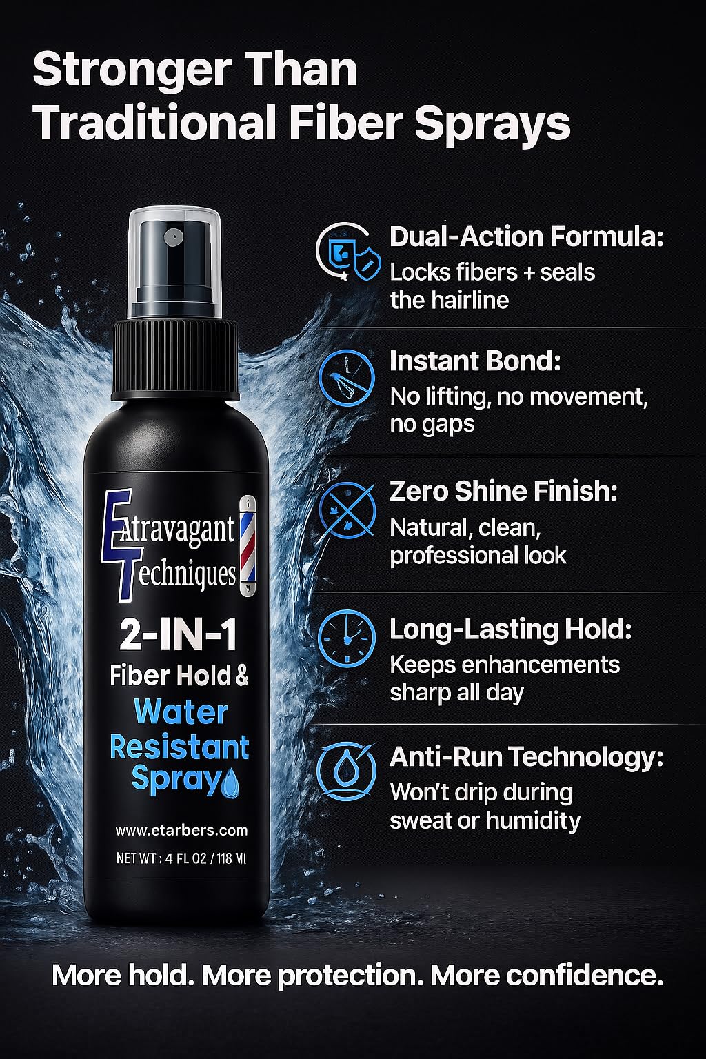 Hair Fiber Spray for Men & Women – Strong Hold, Quick Dry, Sweatproof, No Flaking – Locks Hair Building Fibers All Day – Wind & Water Resistant Hair Loss Concealer – 4oz by Extravagant Techniques.