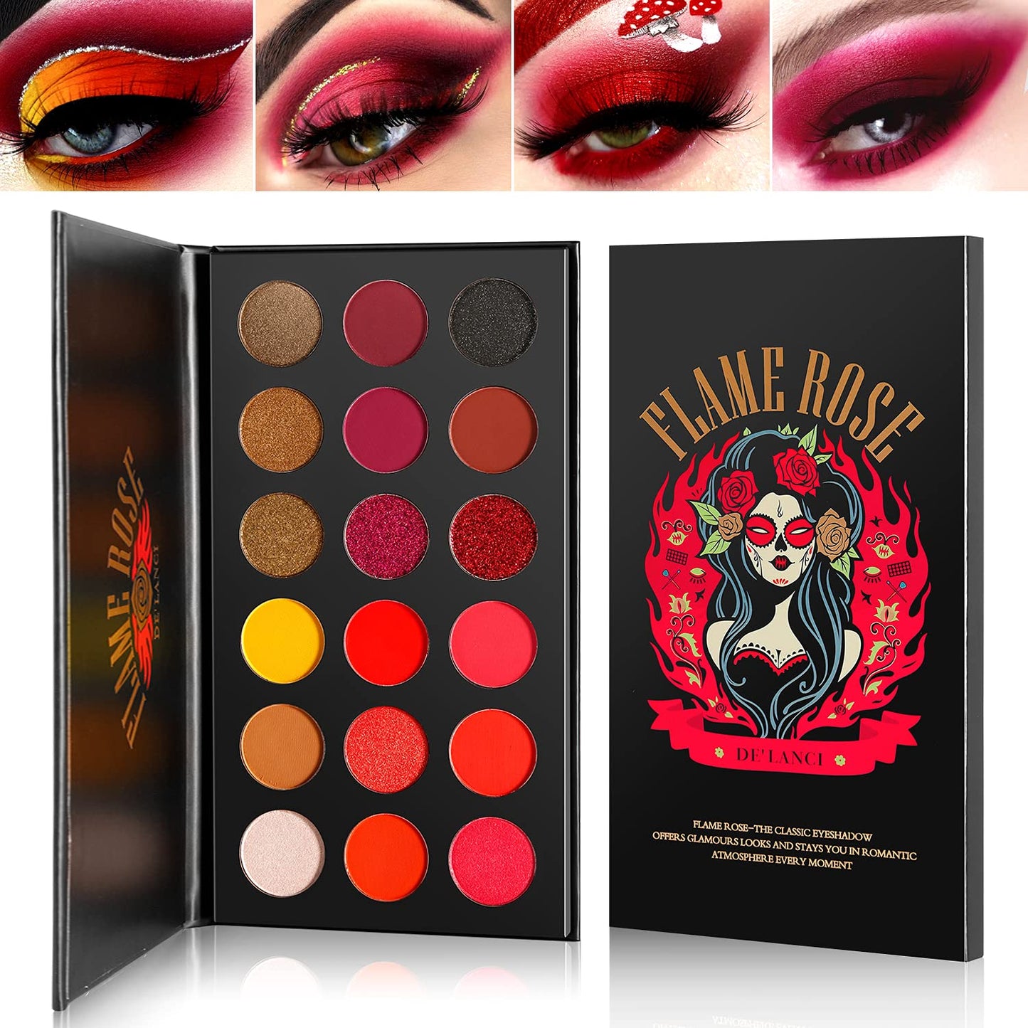 Afflano Black Red Eyeshadow Palette Smokey Eyes Makeup, Highly Pigmented True Red Eye Shadow + Blendable Dark Grey Silver Makeup Palette 2 Pcs., for Halloween SFX Vampire Special Effects Clown Makeup